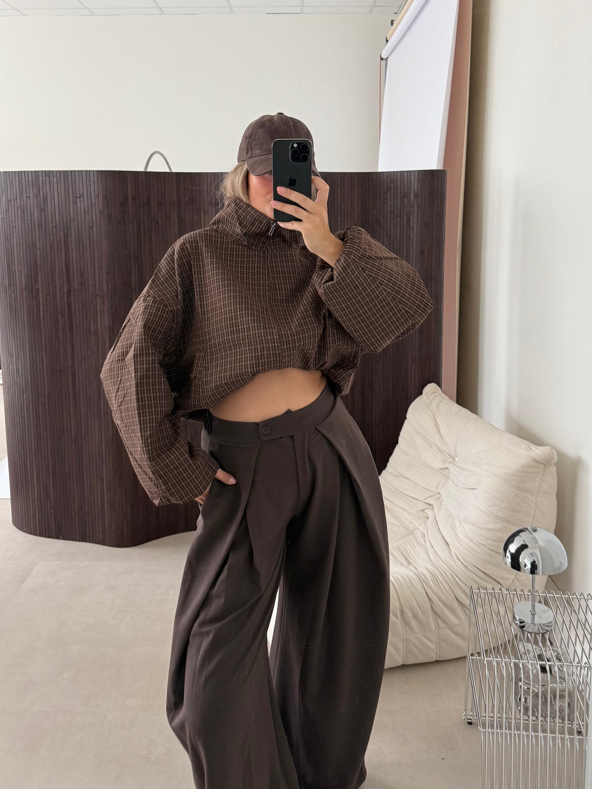 Oversized Bomber Geruit Bruin