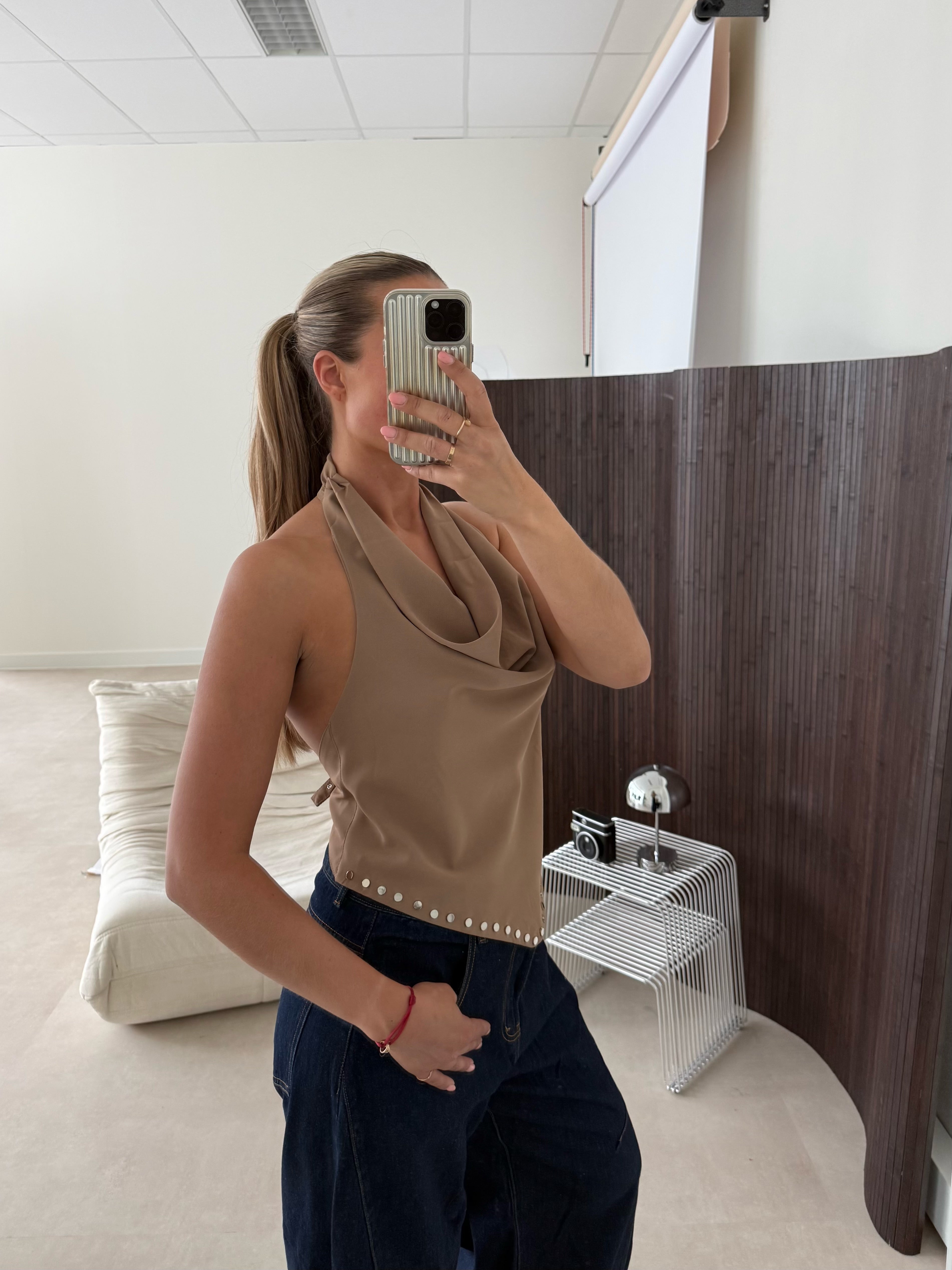 Festival Top Met Studs Camel
