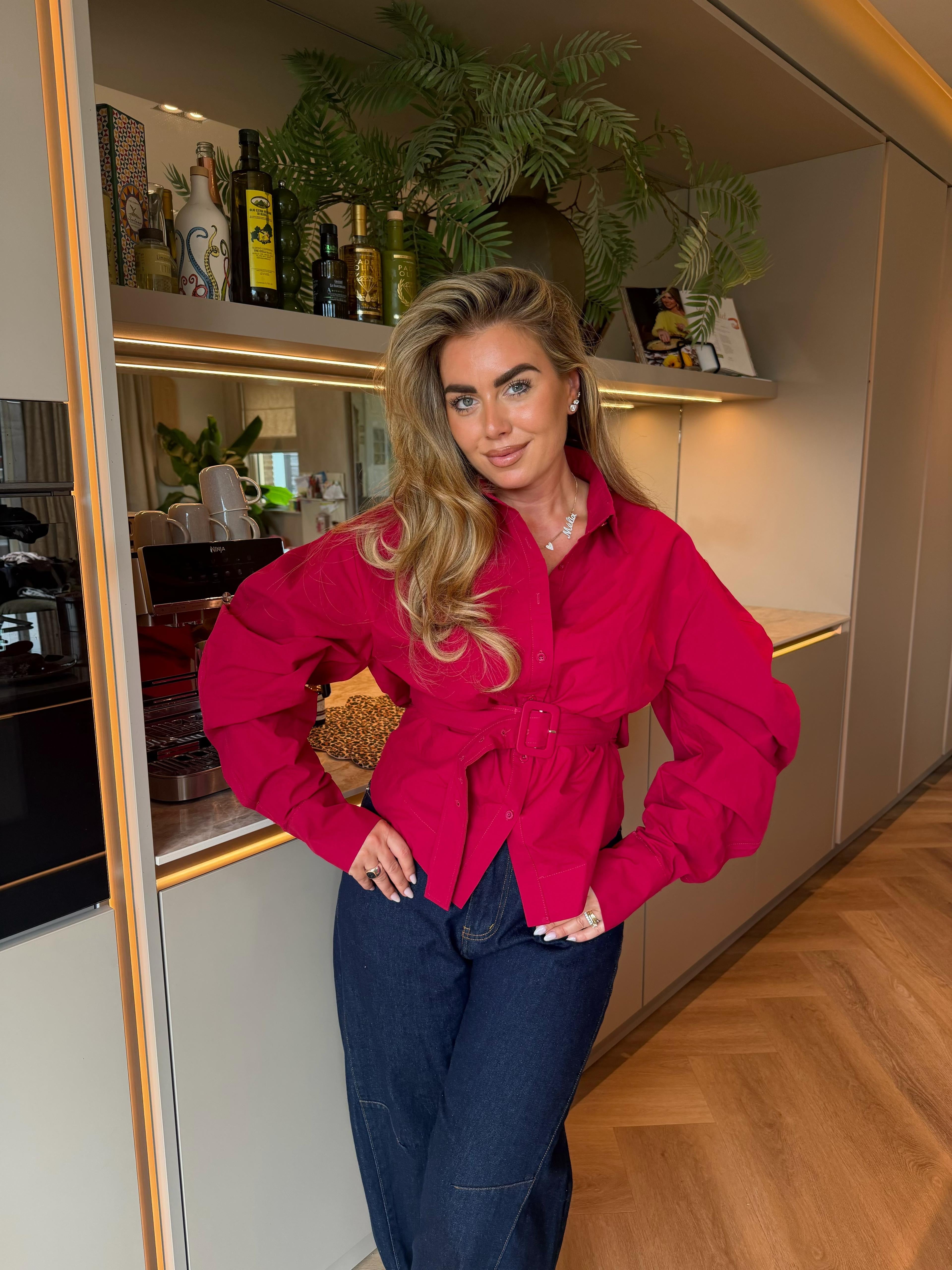 Balloon Ceintuur Blouse Fuchsia | Robyn