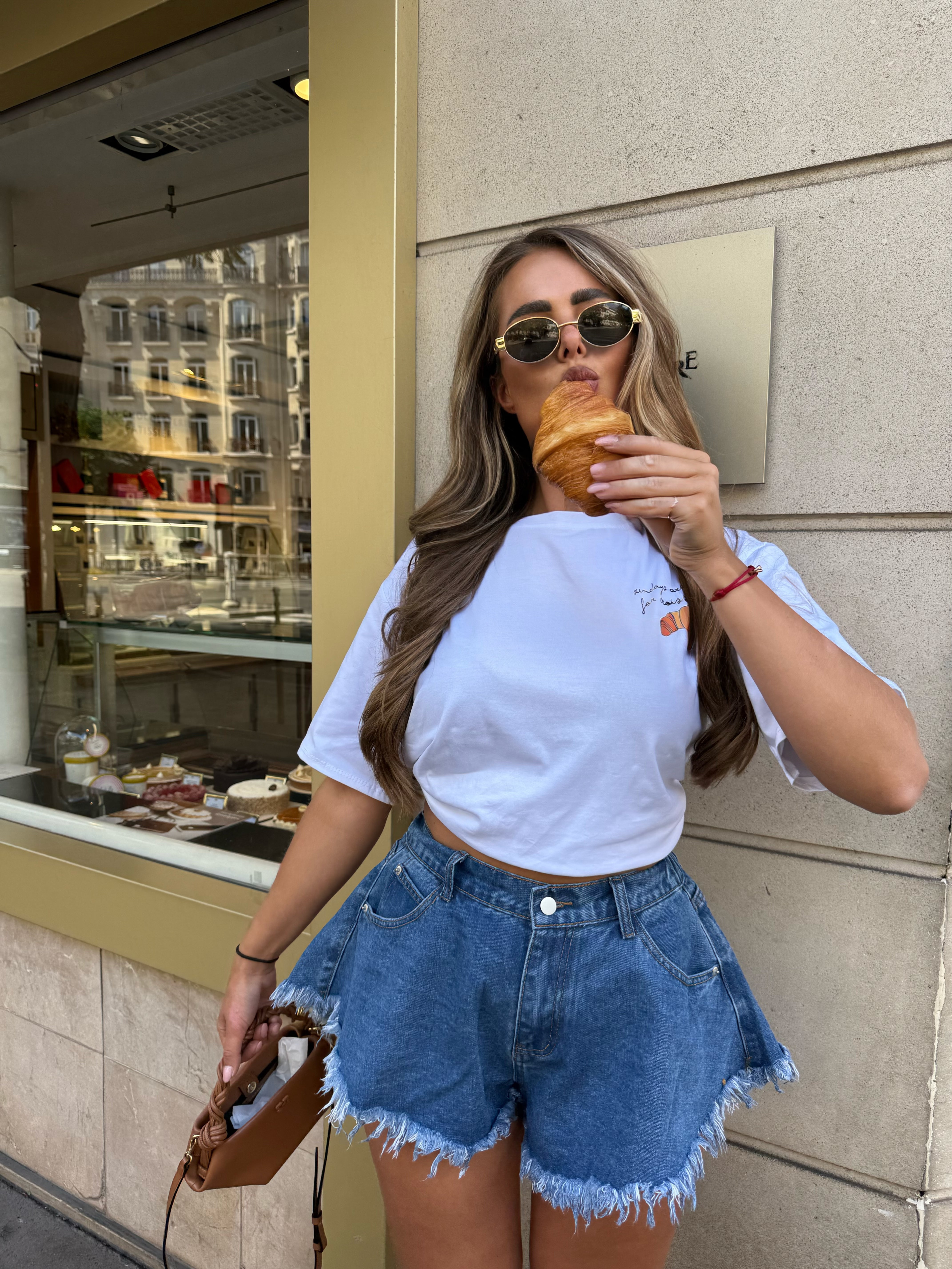 Wit T-shirt Croissant | Paris