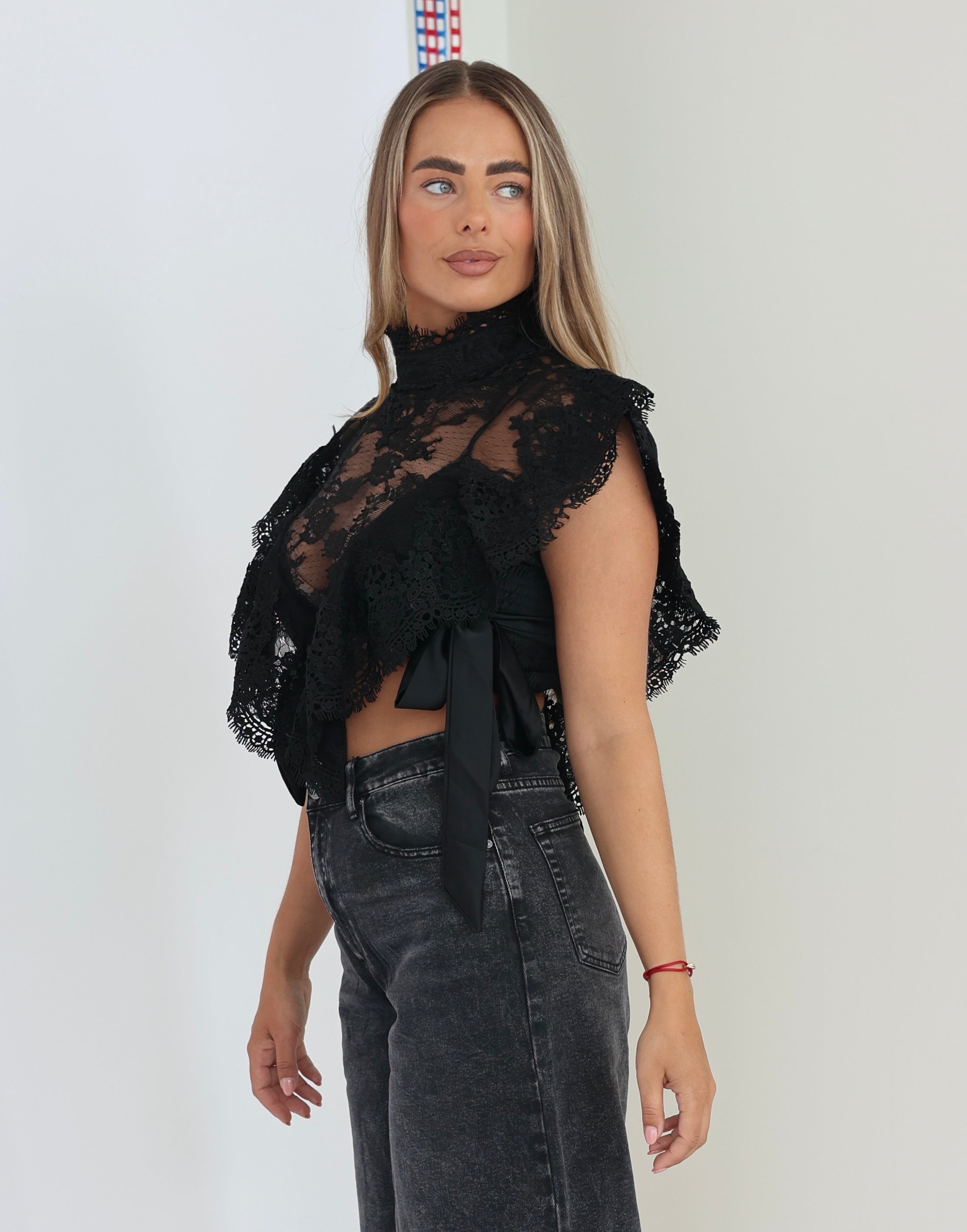 Kanten Top met Strikken Zwart | Kendall