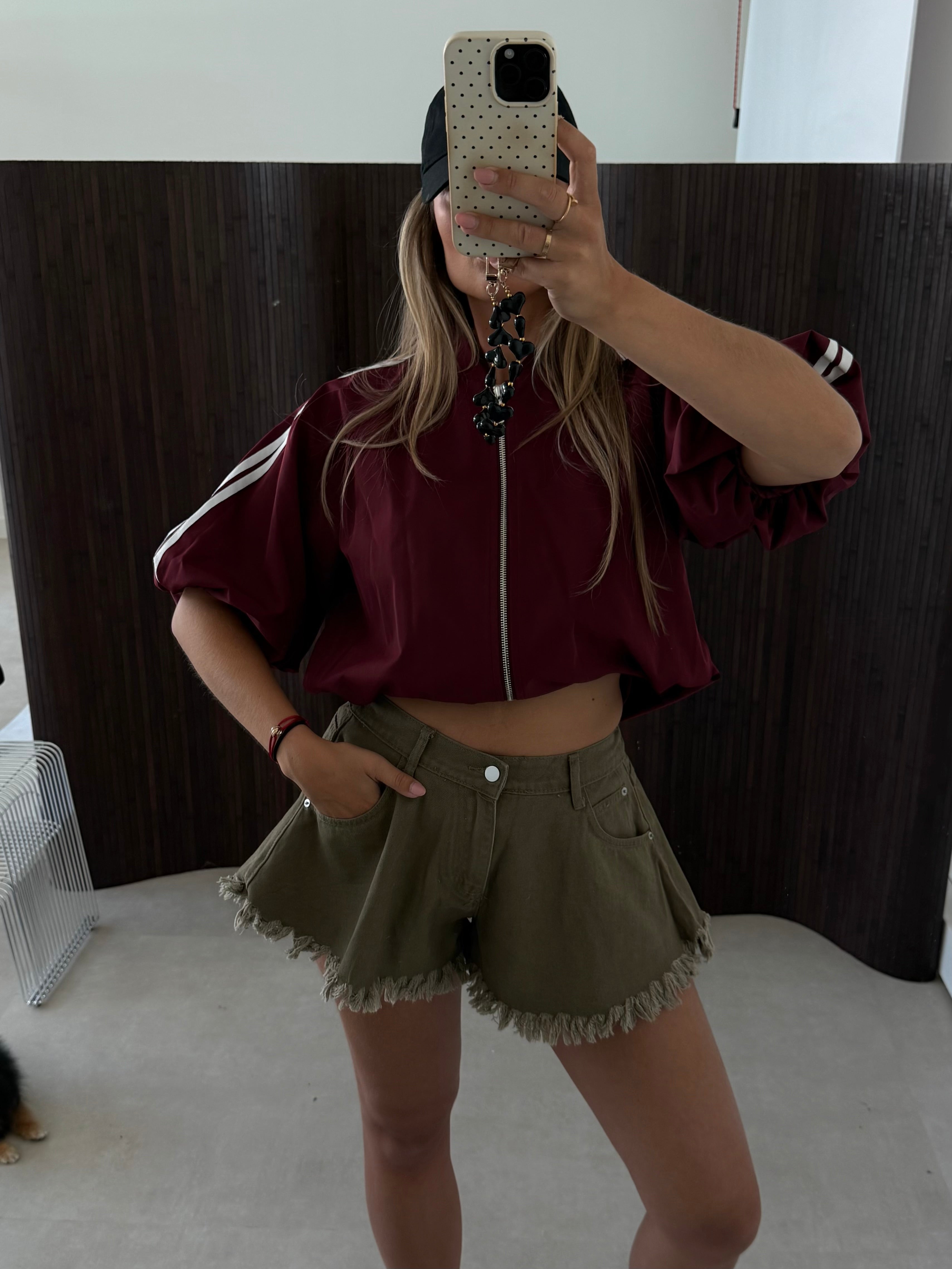 Denim Short Gerafeld Army Groen