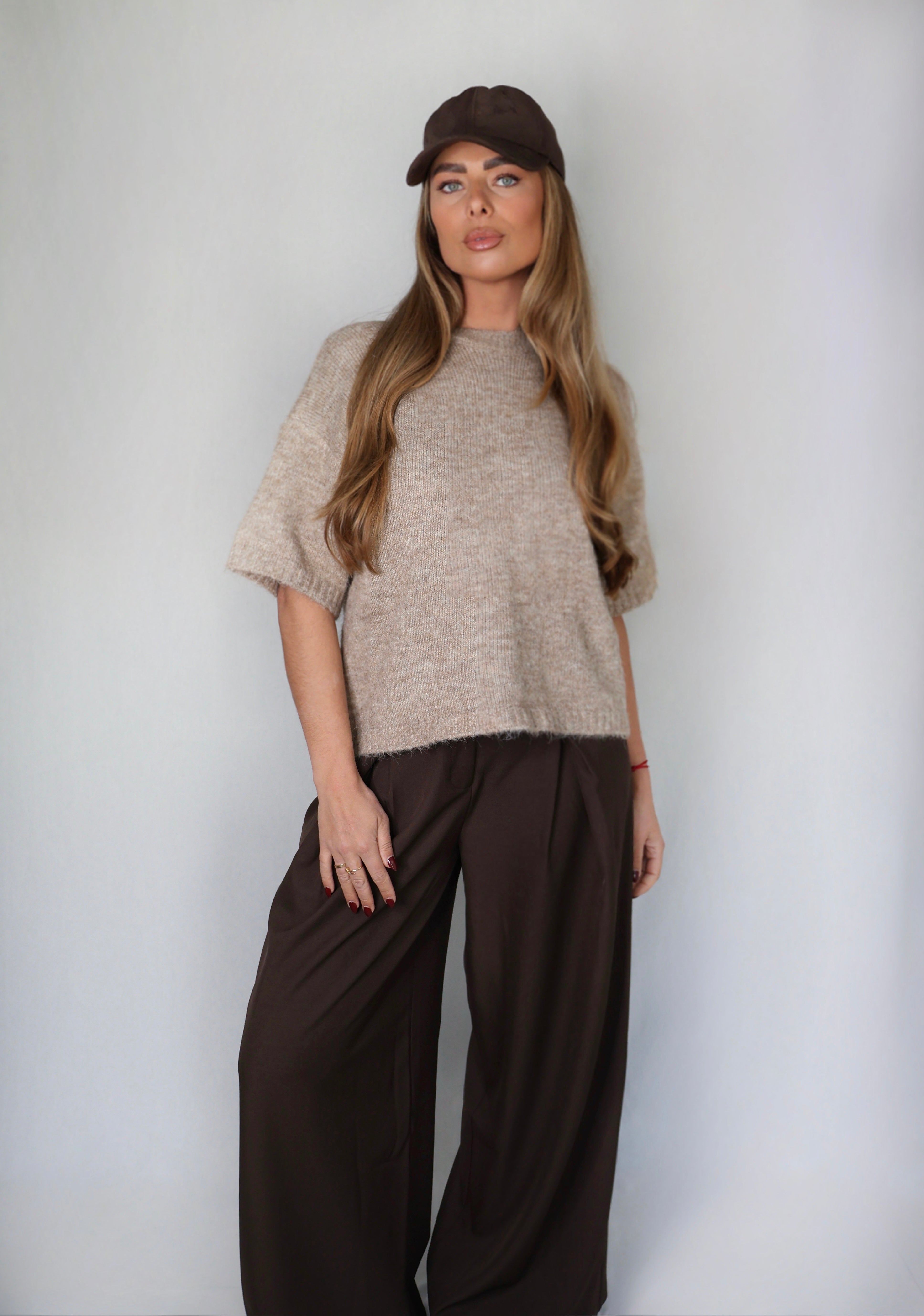 Zachte Trui Korte Mouw Beige | Olivia