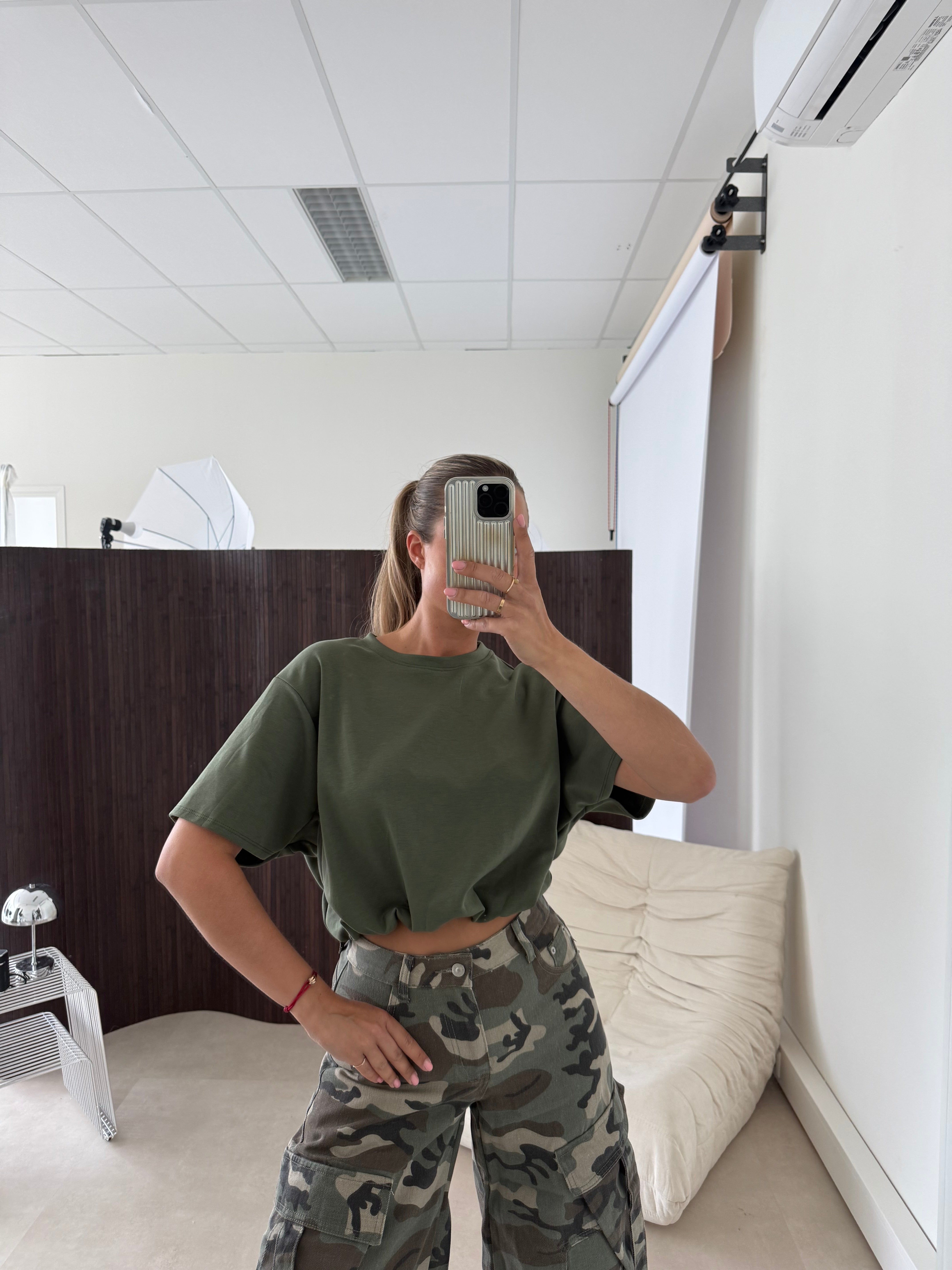 Cropped Stretch T-shirt Army Groen
