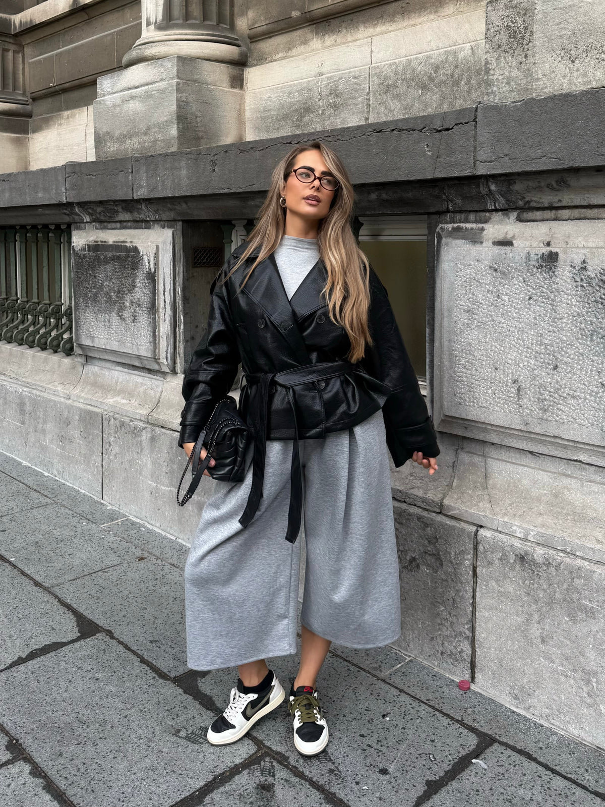 Belted Leather Jacket Black