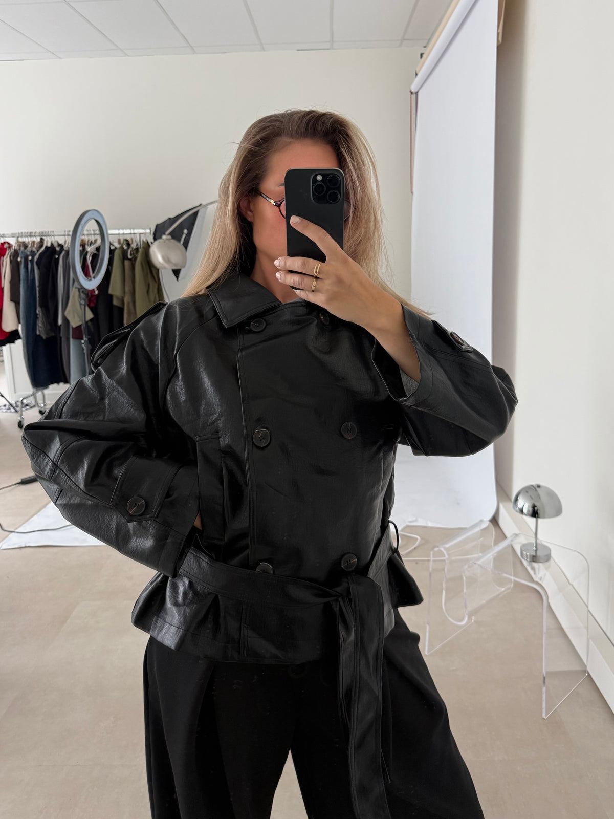 Belted Leather Jacket Black