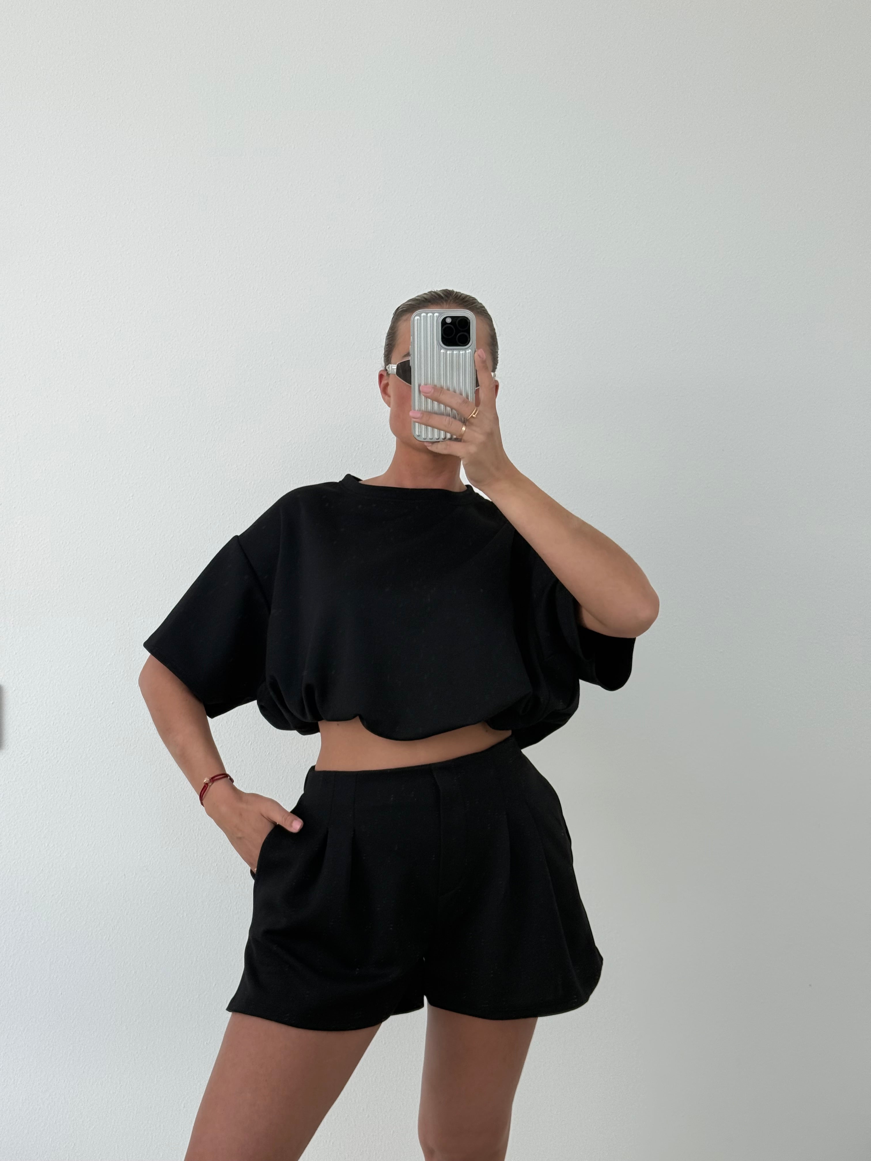 Cropped Two Piece Set Zwart