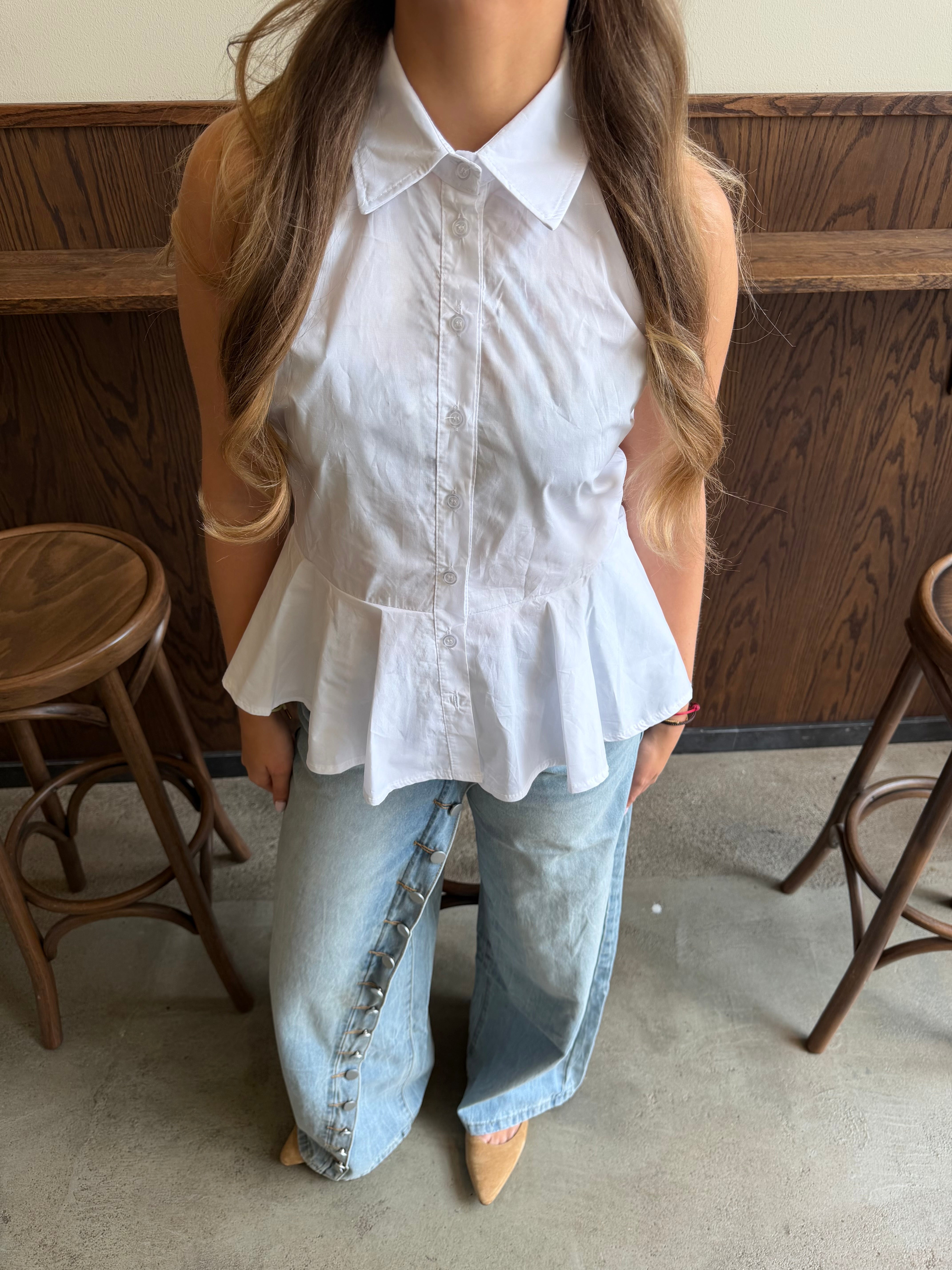 Mouwloze Blouse Wit | Manon