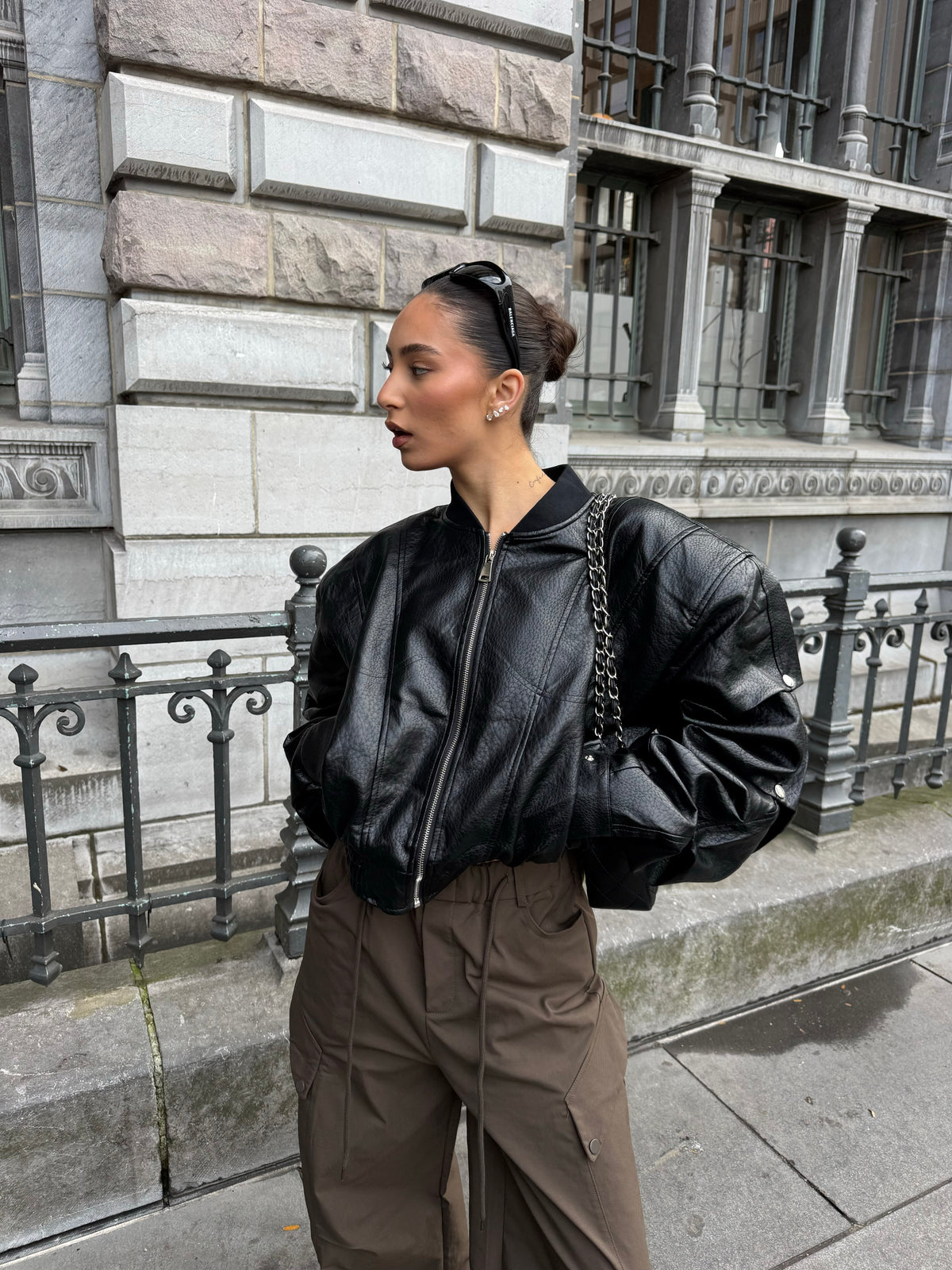 PU Leather Statement Sleeves Bomber | Frankie