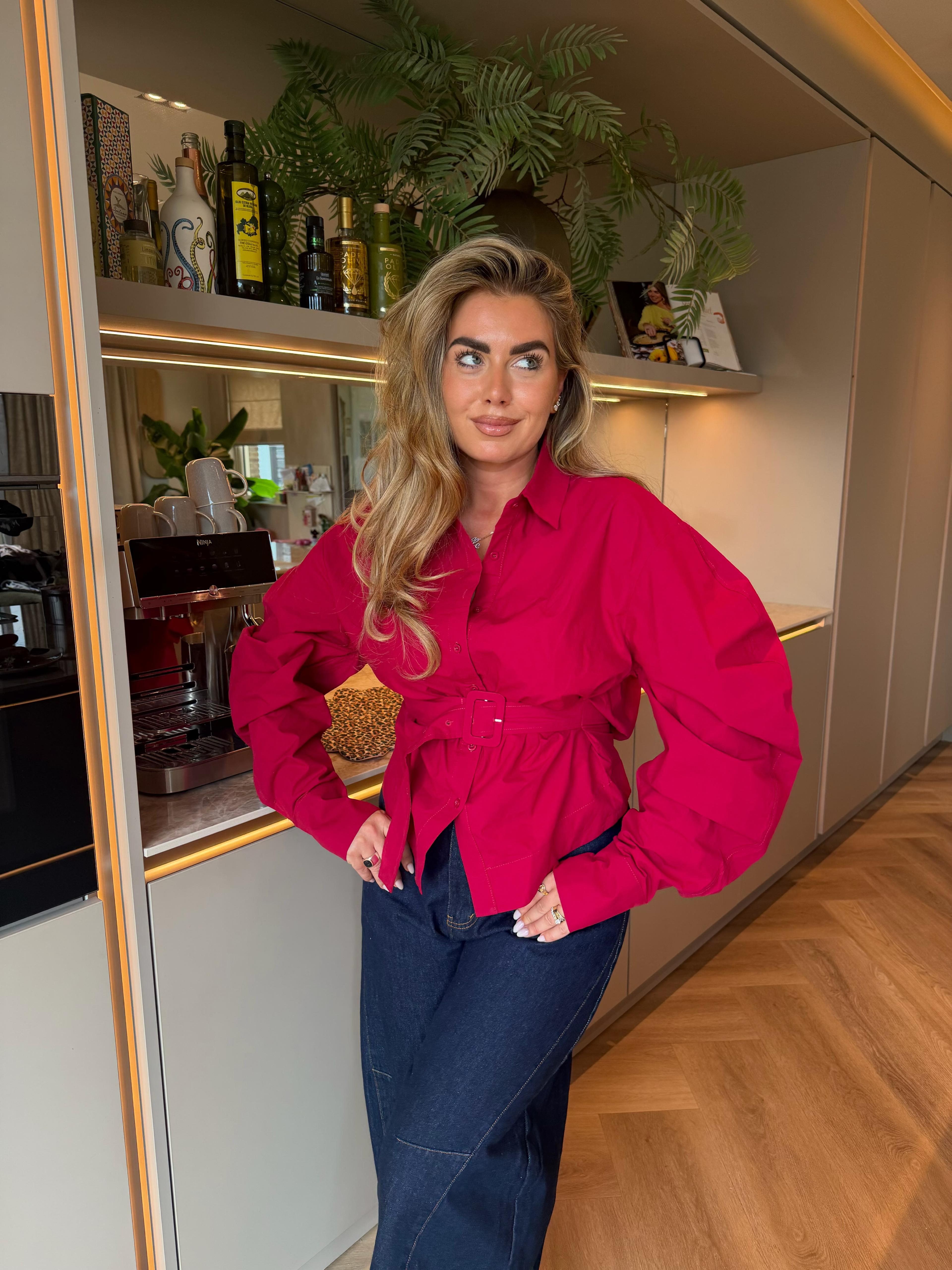 Balloon Ceintuur Blouse Fuchsia | Robyn