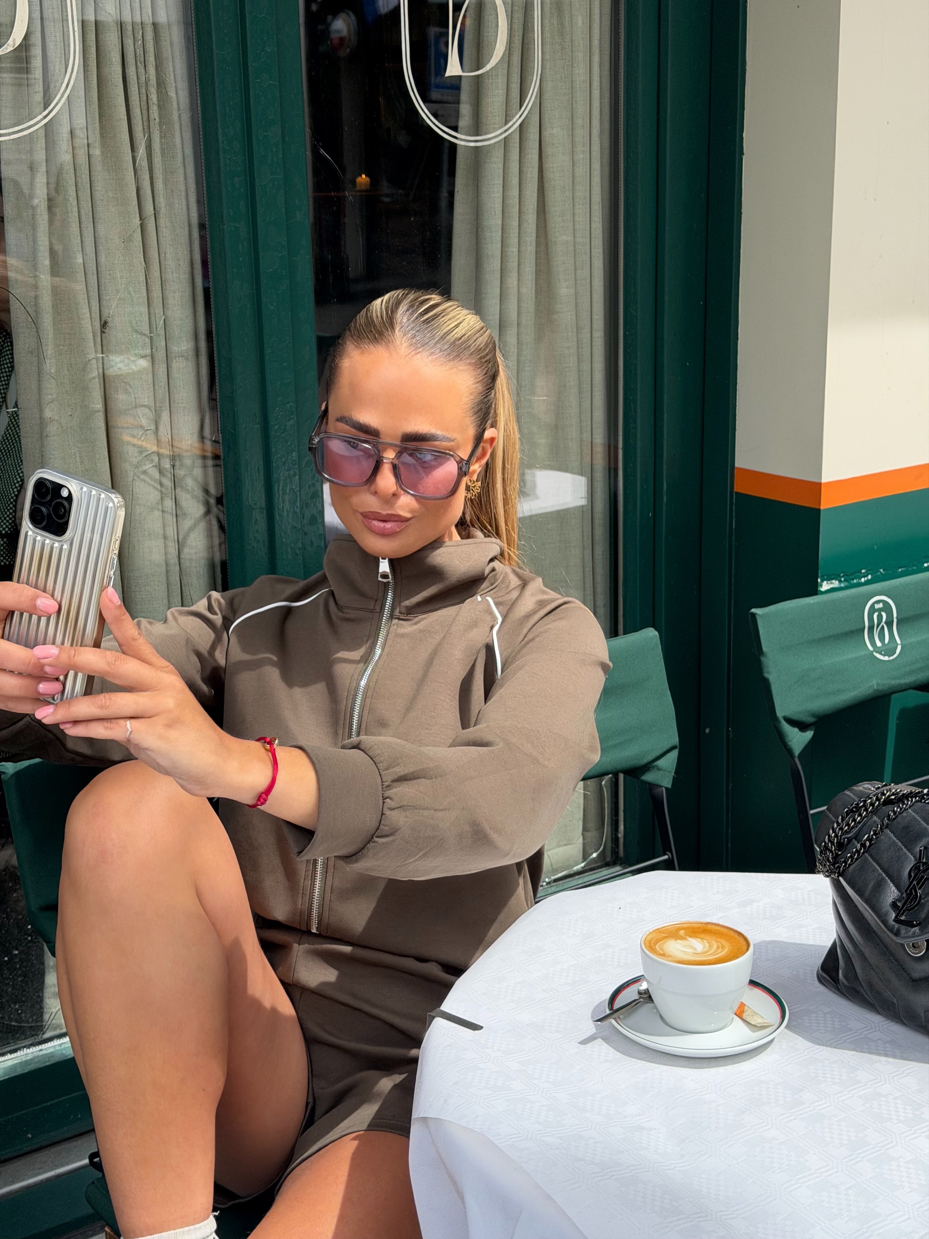 Korte Joggingset Met Bies Khaki | Jill