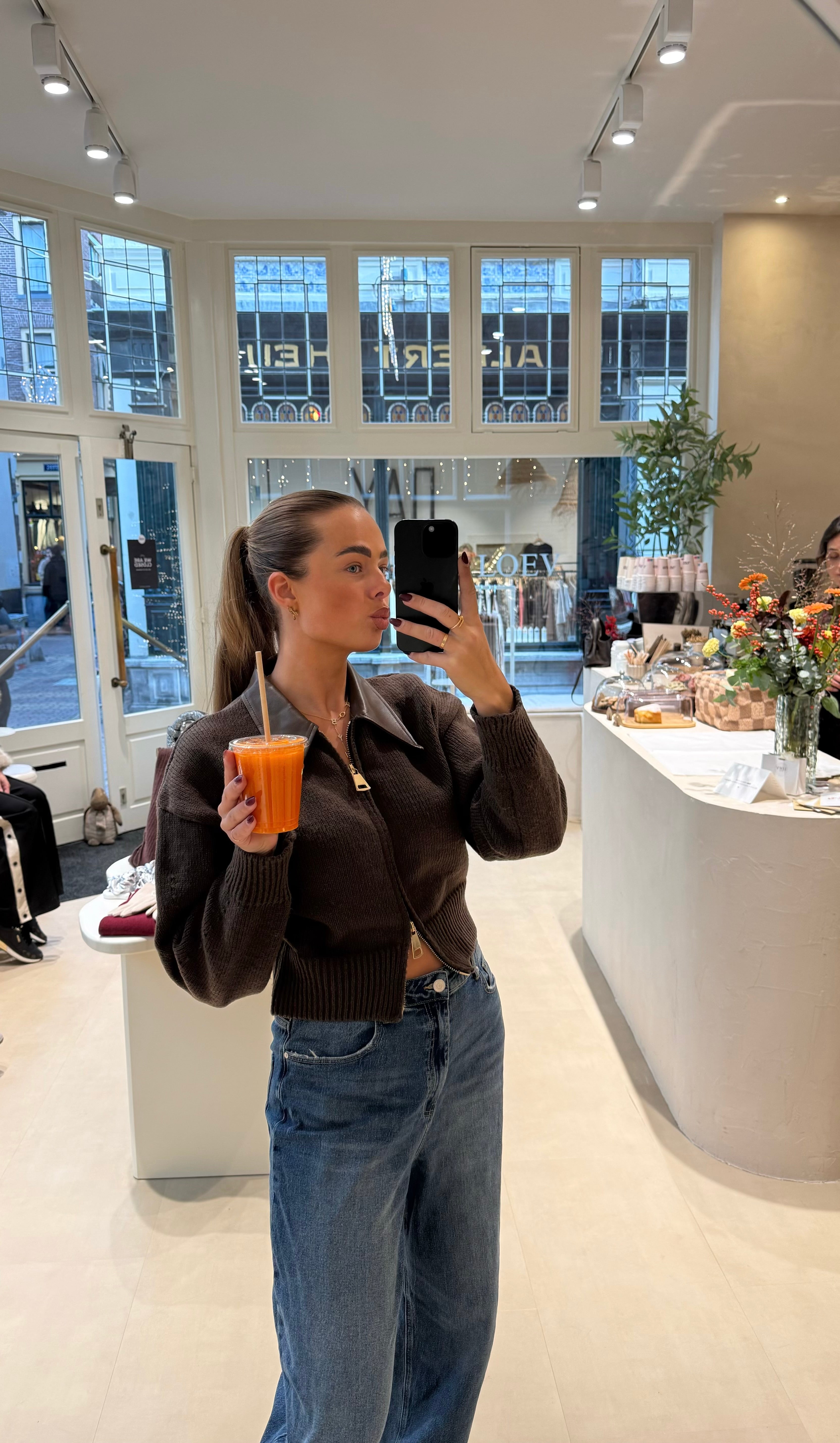 Bruin Vest Met PU Leren Kraag | Sem