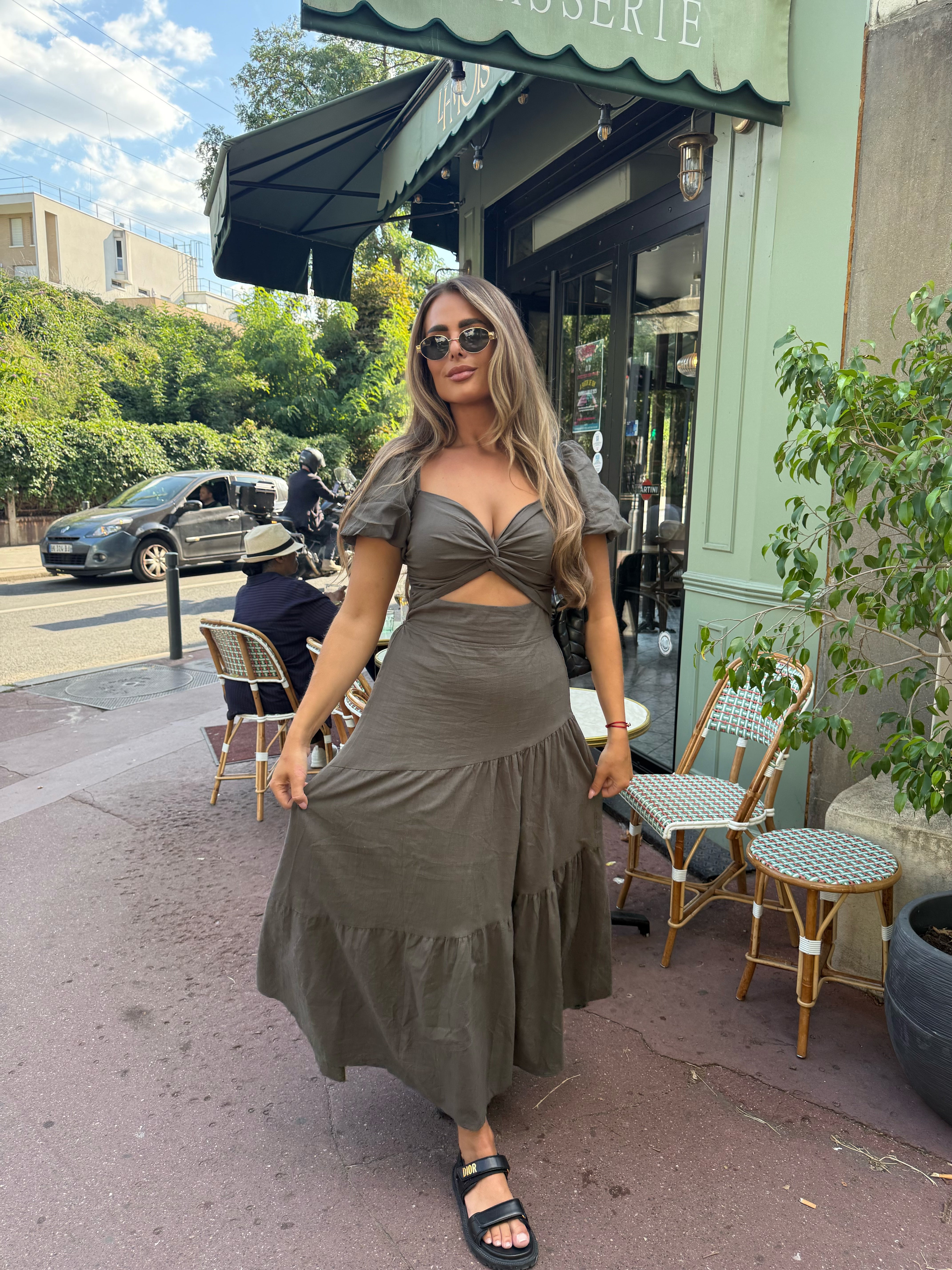 Lange Jurk Blote Rug Army Groen | Roxan