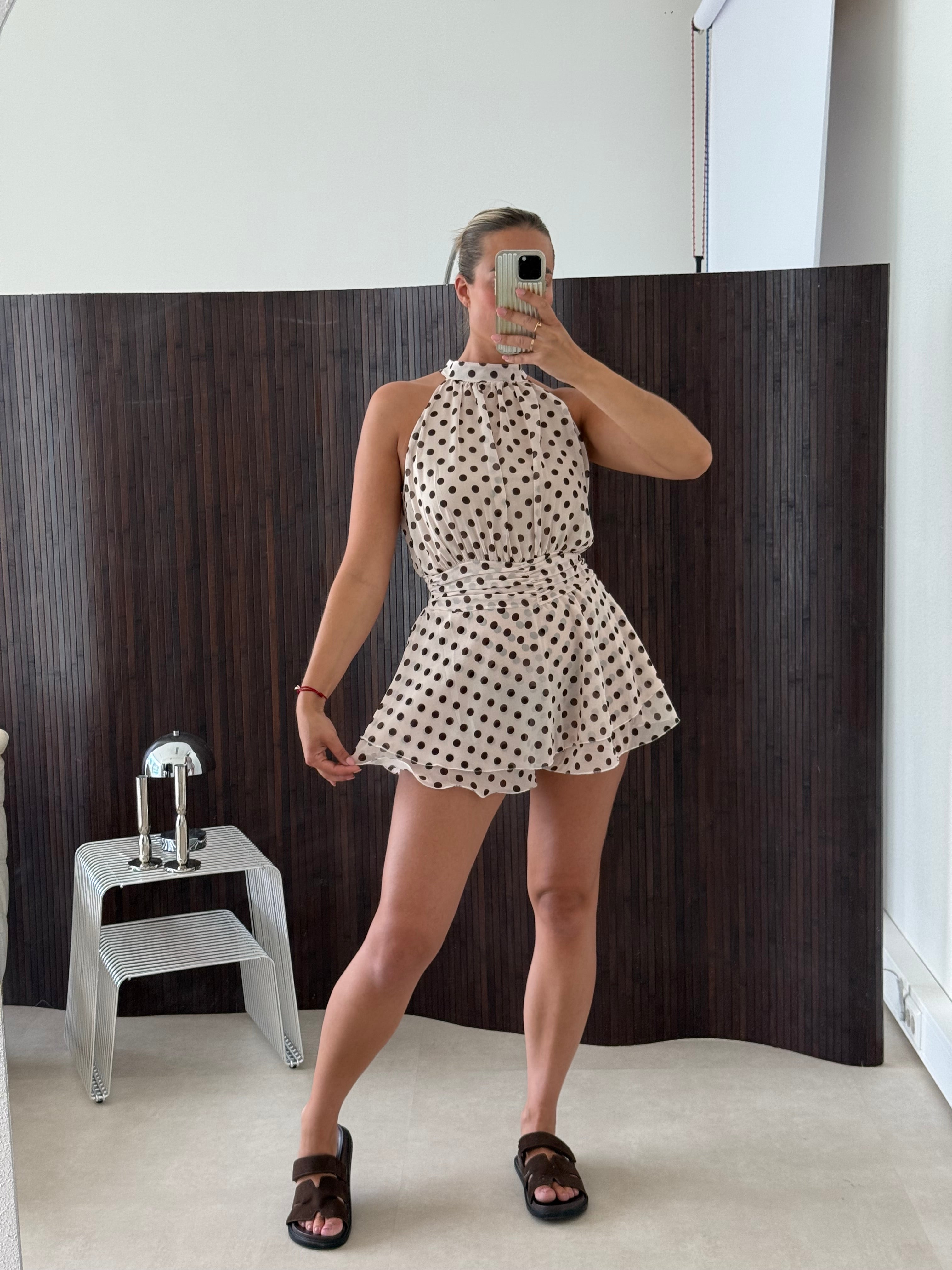 Polkadot Playsuit Crème Bruin