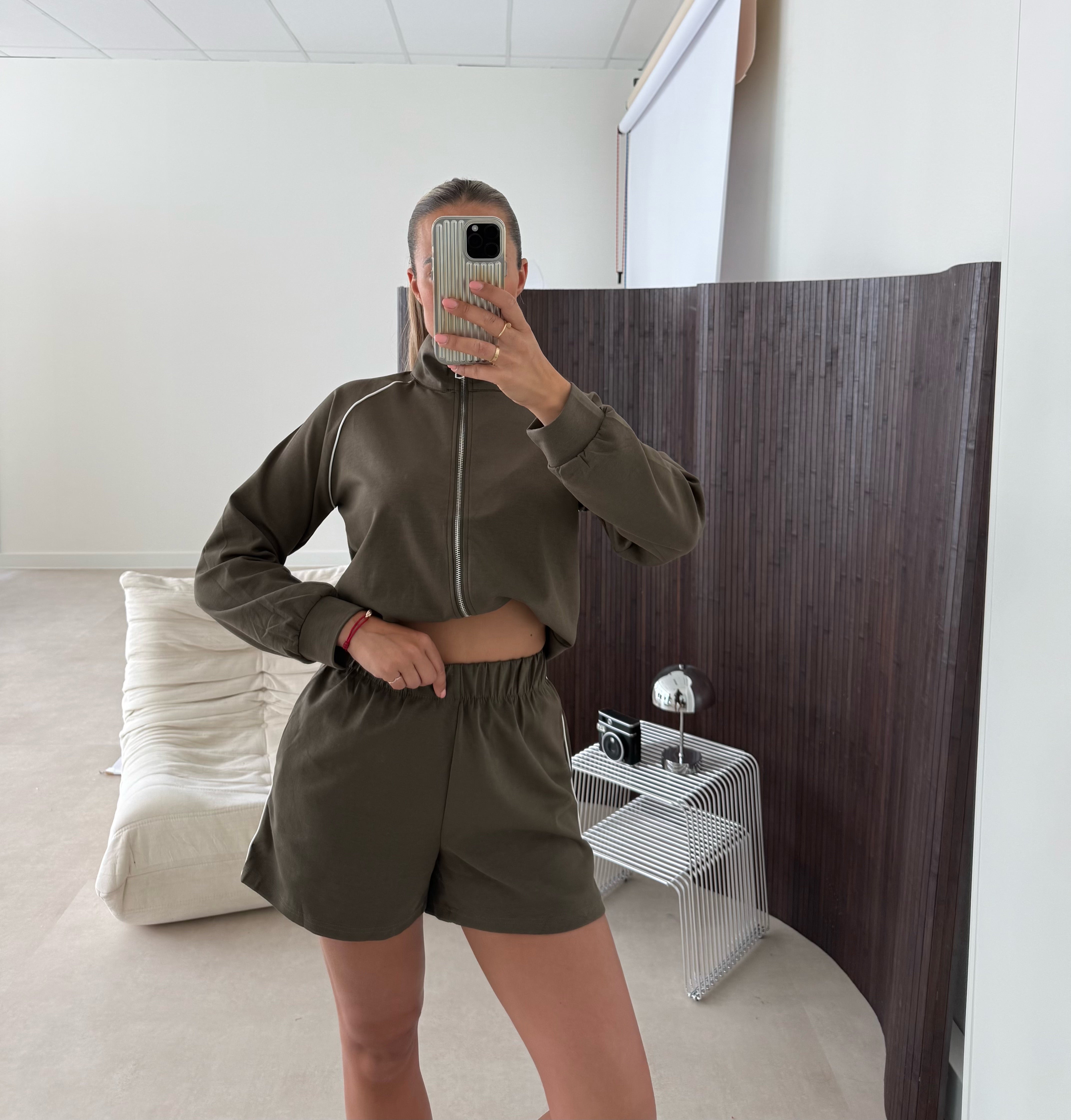 Korte Joggingset Met Bies Khaki | Jill