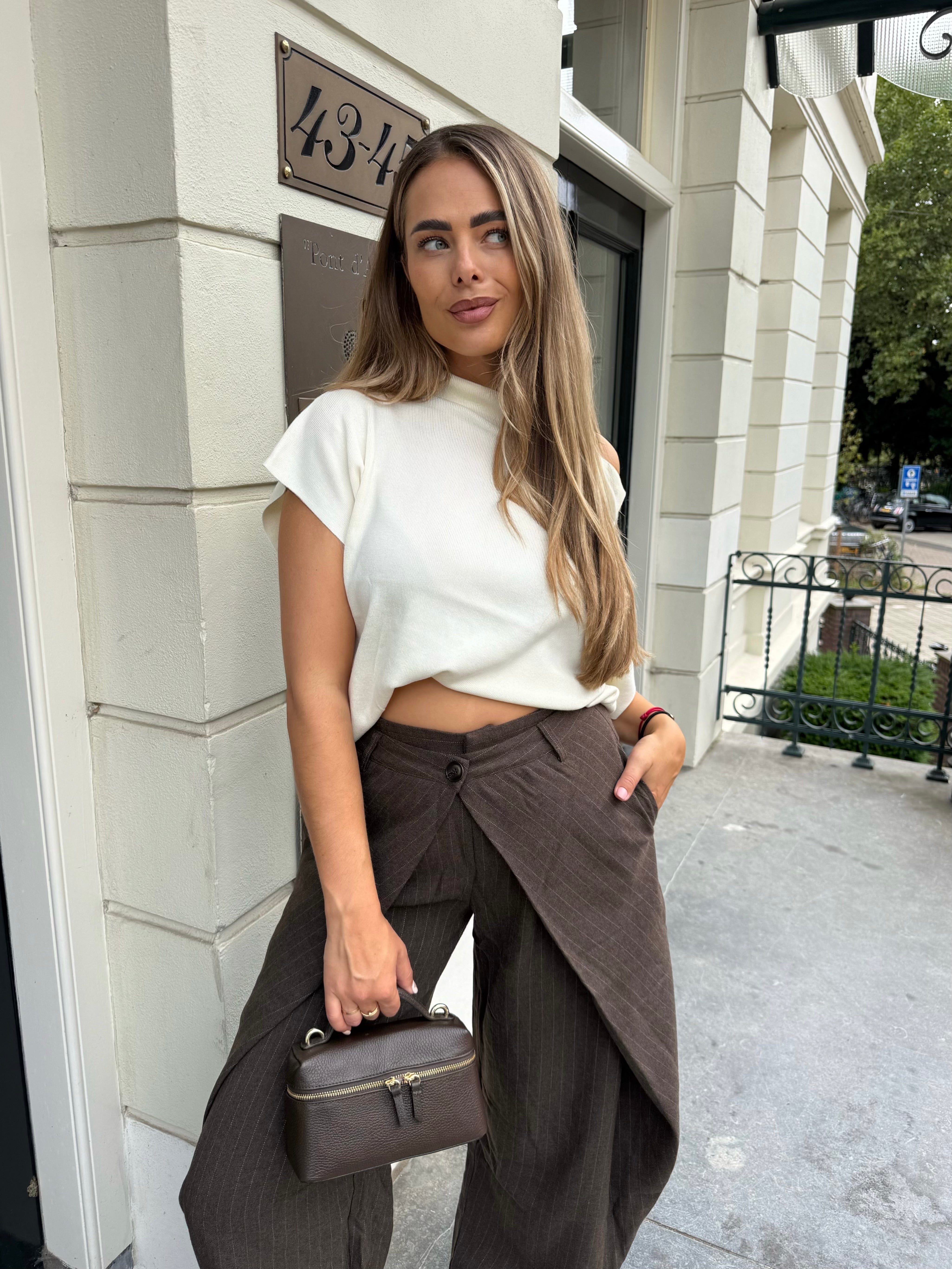 Gestreepte Overslag Pantalon Bruin