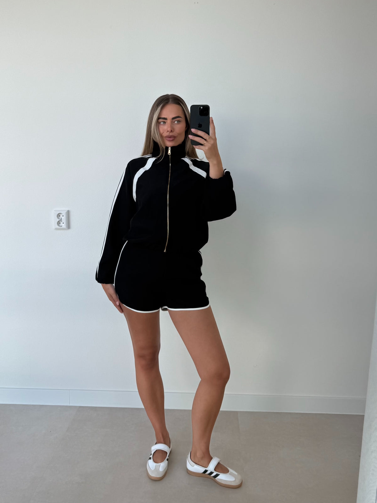 Sporty Two Piece Set Zwart Wit