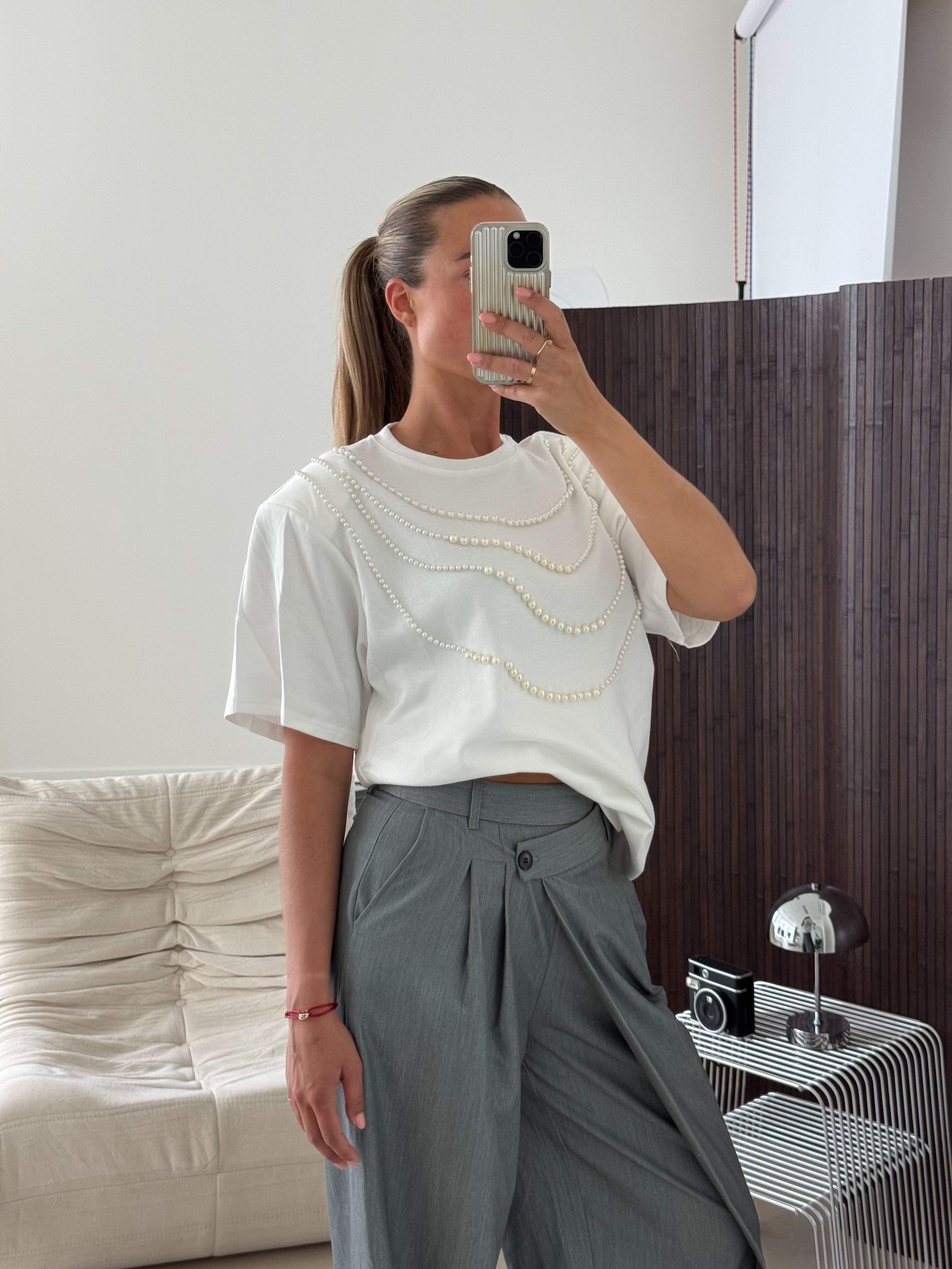 Oversized T-shirt Parels Wit | Olivia