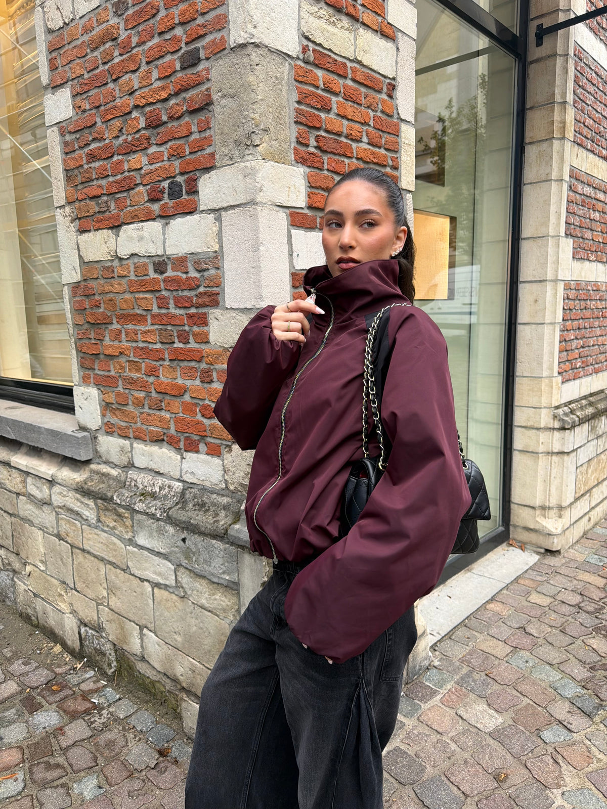 Ambika Oversized Sporty Bomber | Burgundy
