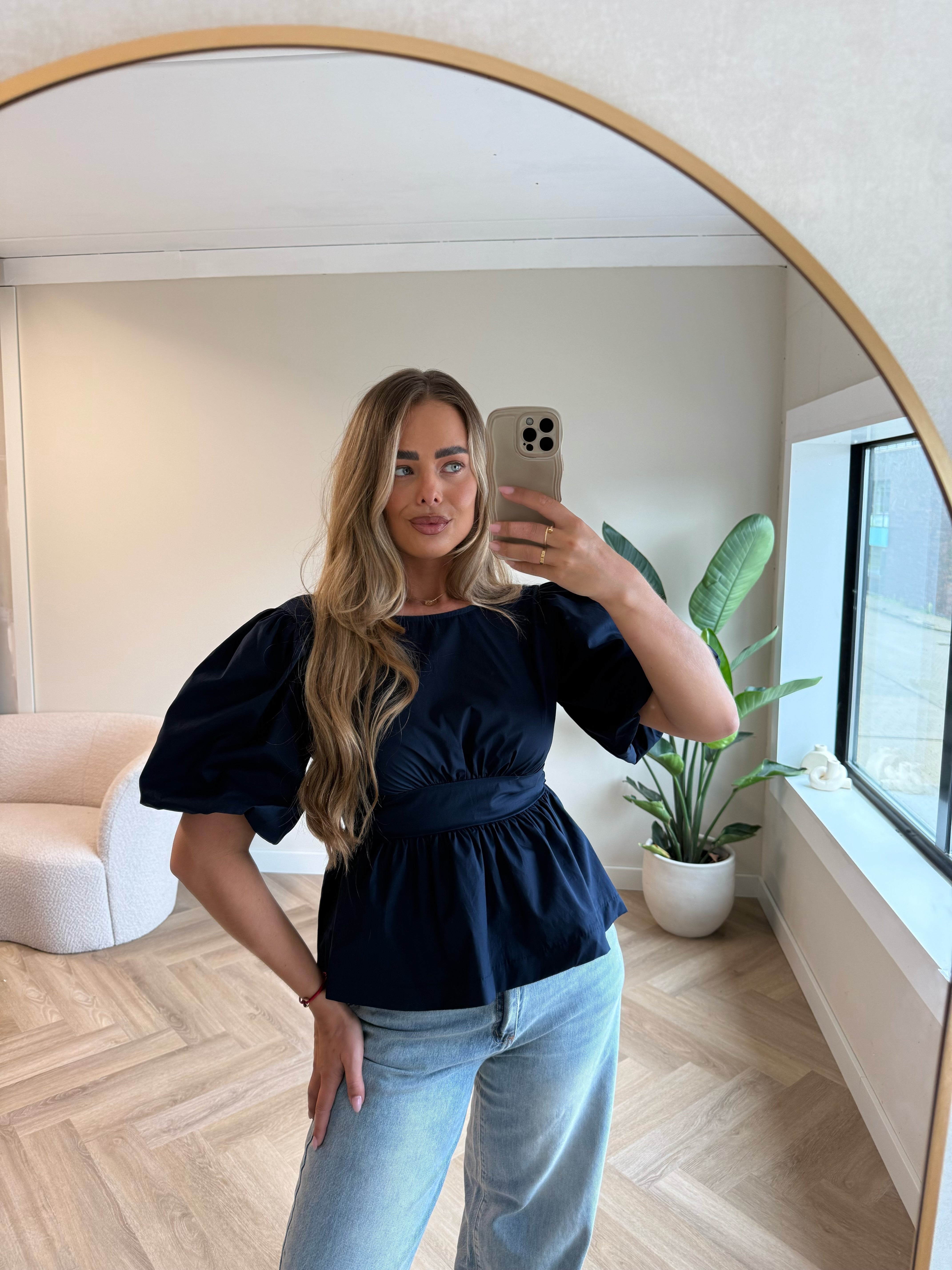 Pofmouw Top Strik Blauw | Fleur