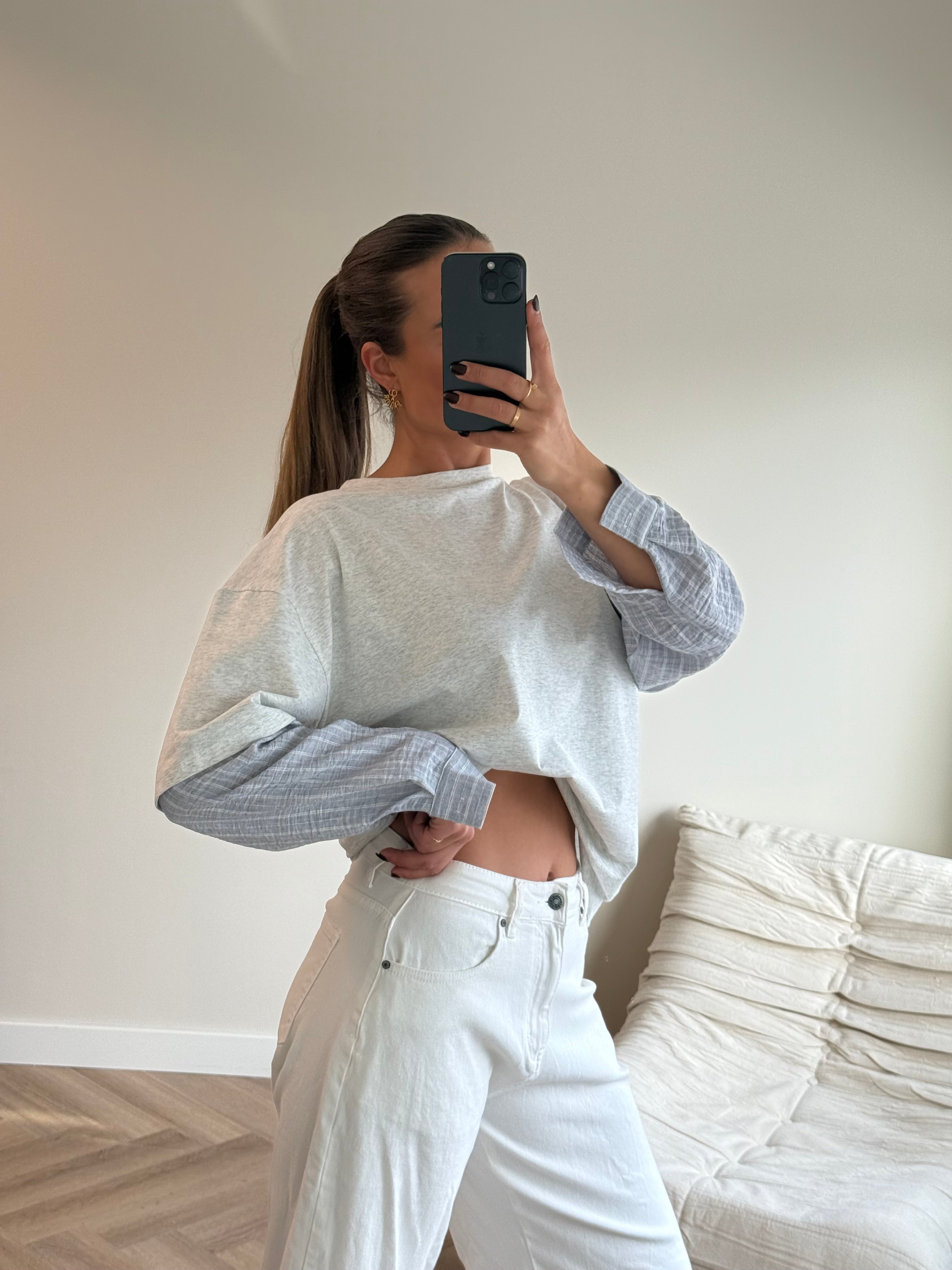 Oversized Longsleeve met Blouse Mouw Grijs