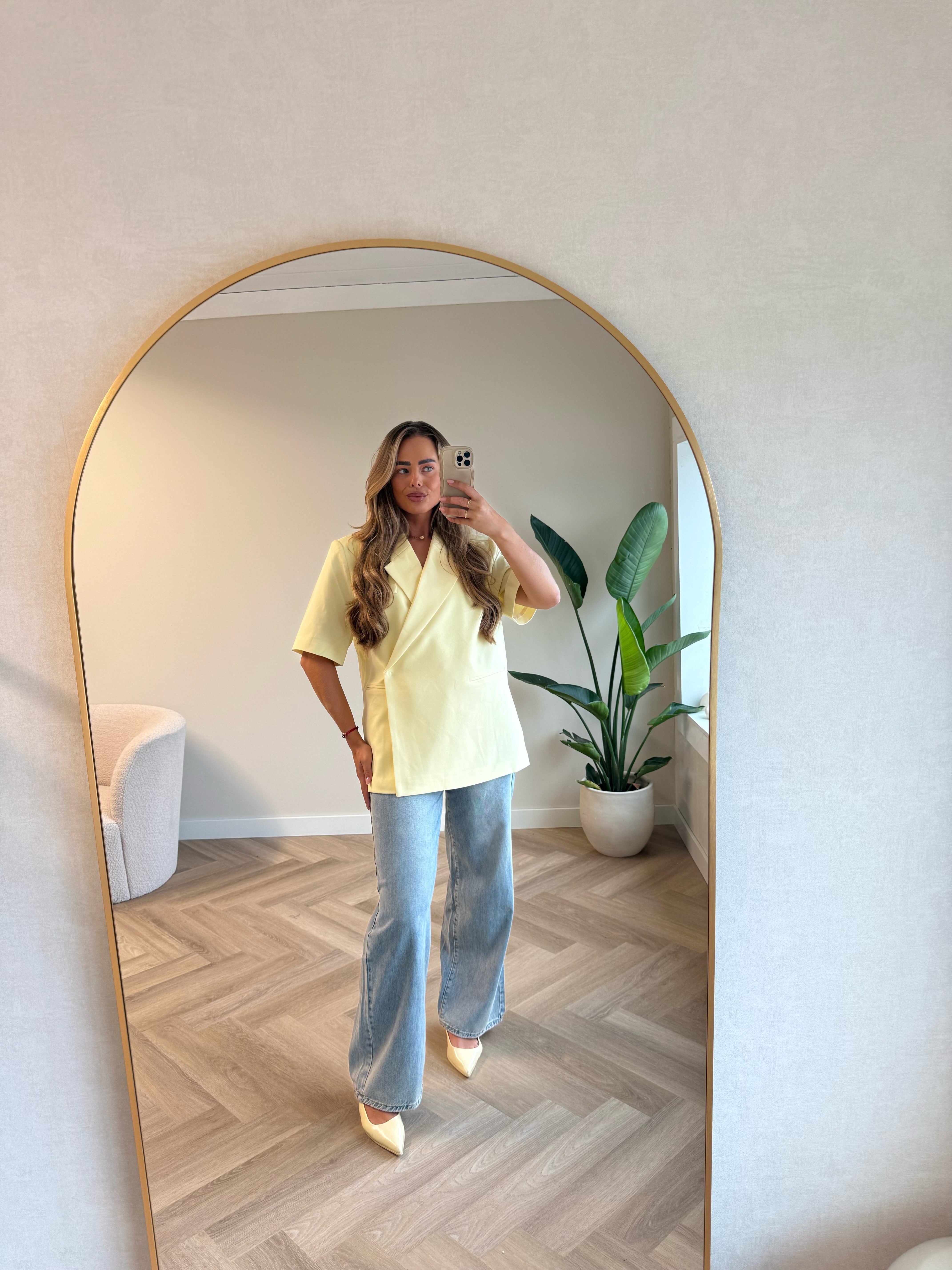 Oversized Blazer Korte Mouw Boter Geel | Jade