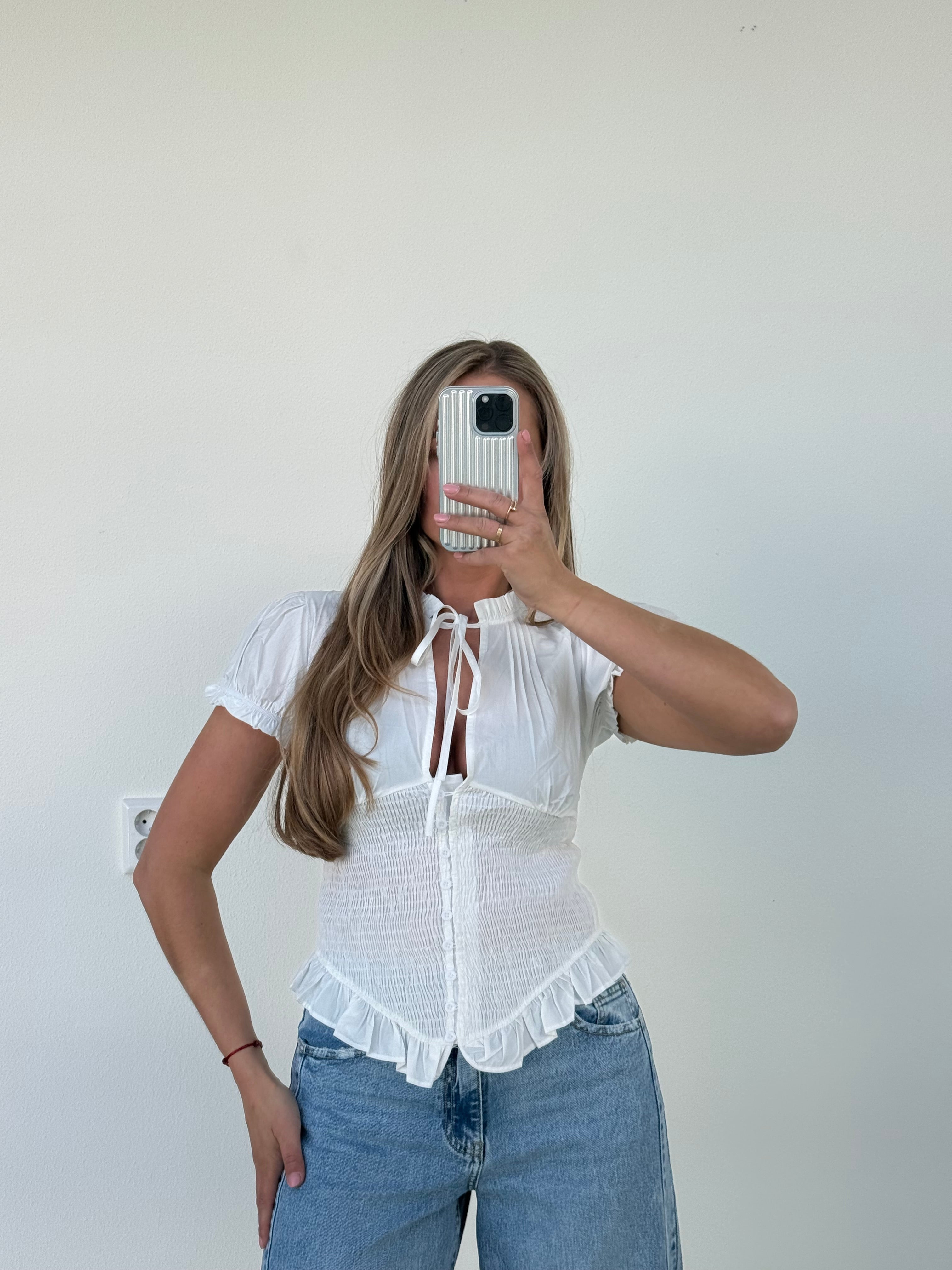 Gesmokte Blouse met Knoopjes Wit | Sofie