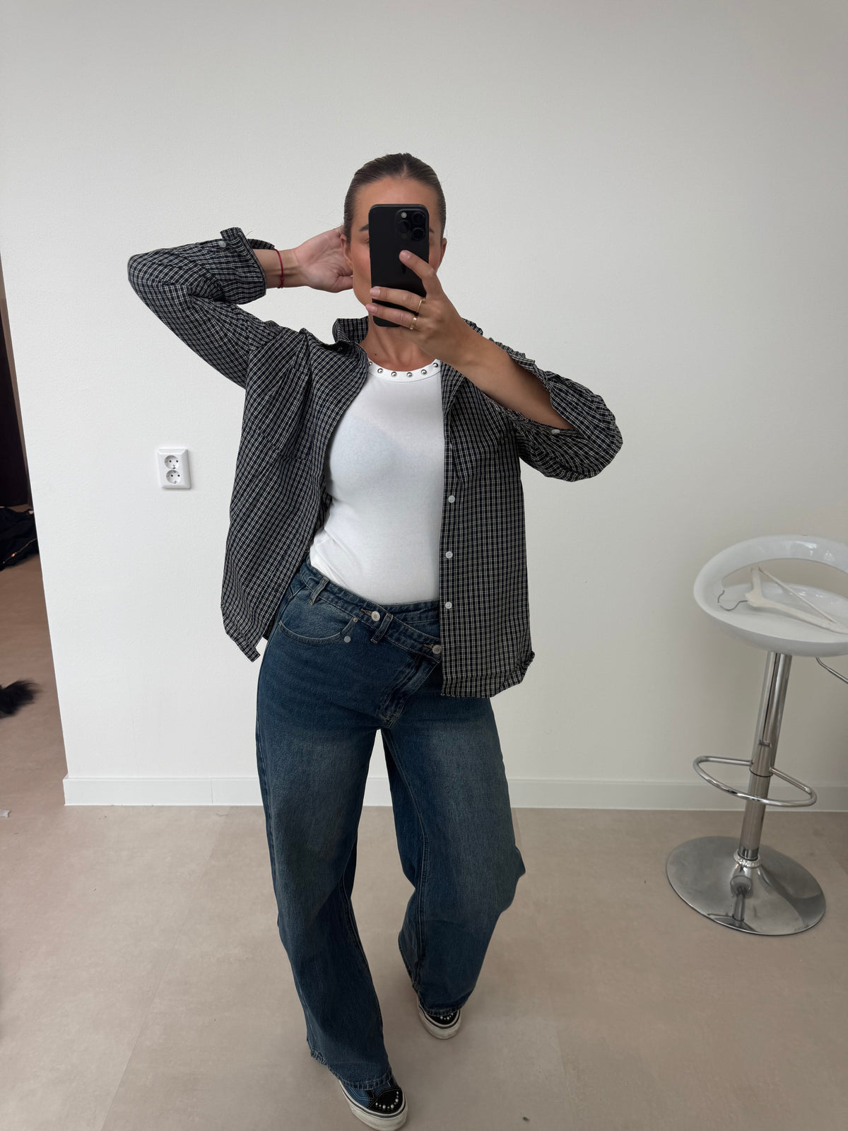 Geruite Blouse Donker Blauw | Gigi