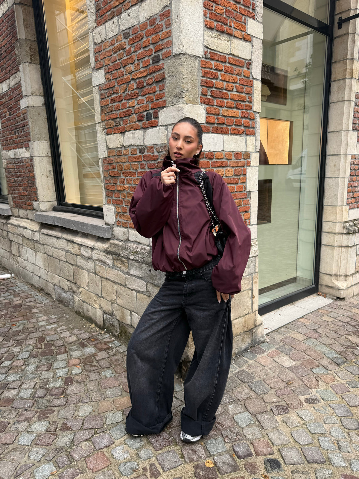 Ambika Oversized Sporty Bomber | Burgundy