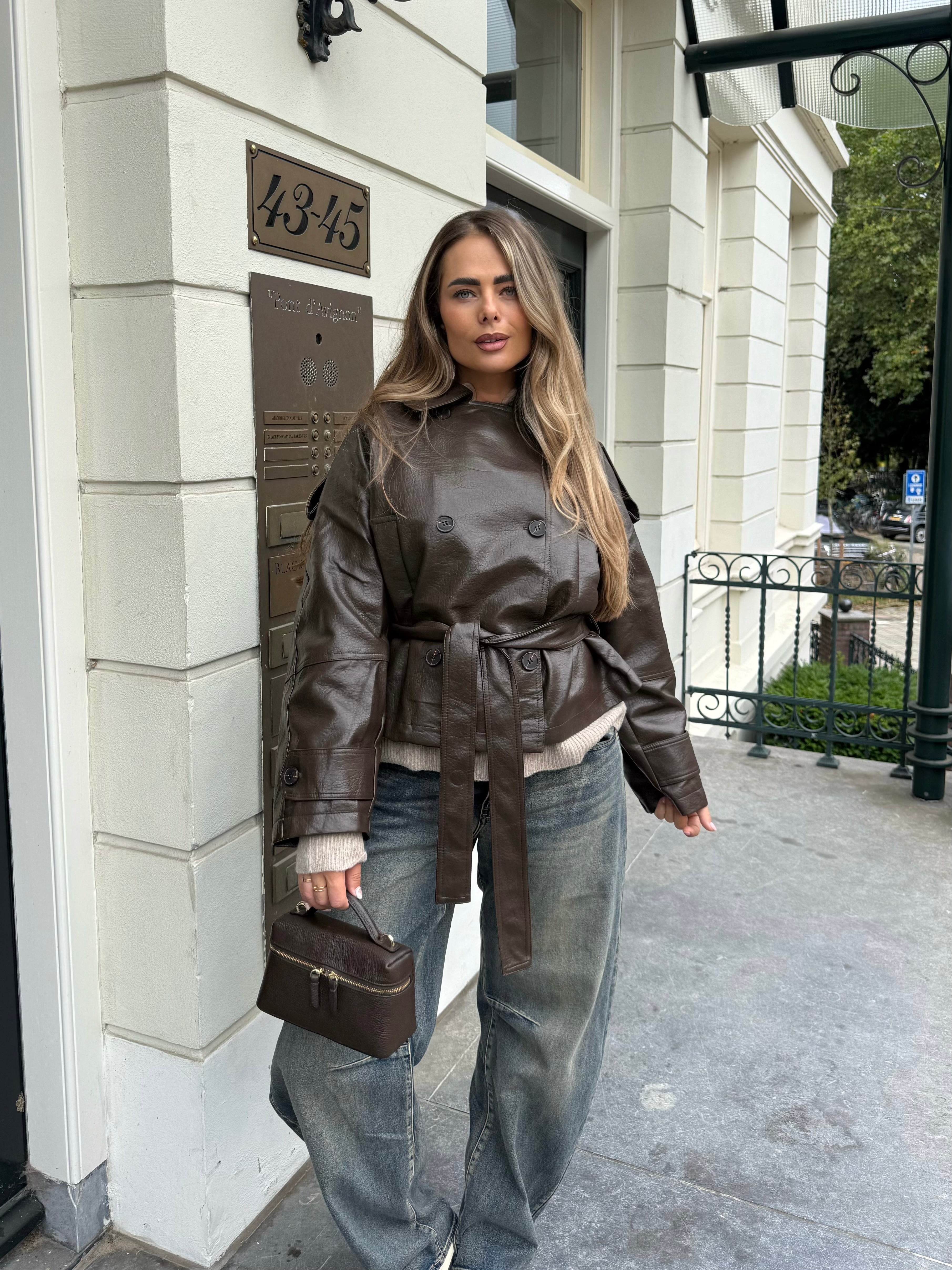 Belted Leather Jacket Brown