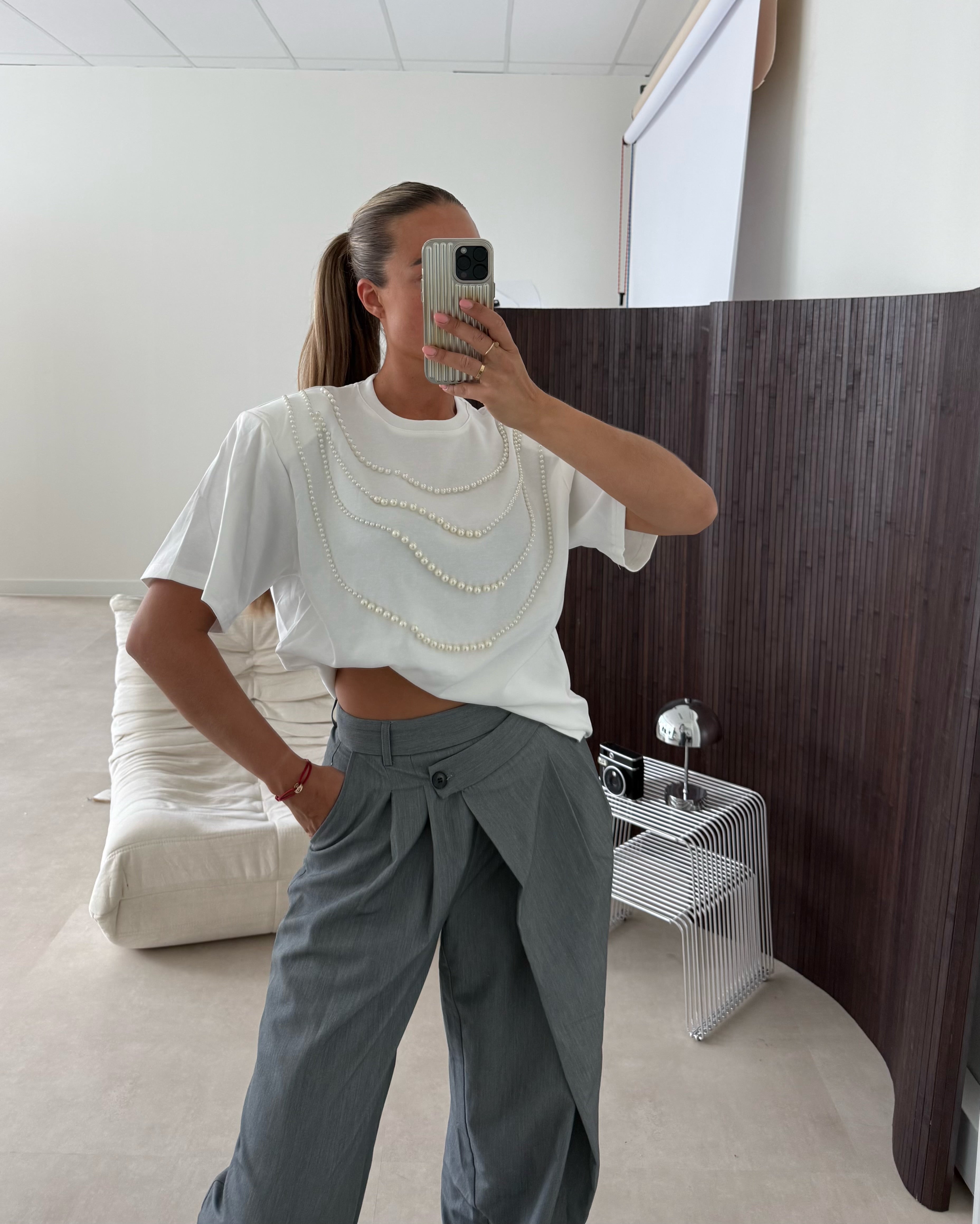 Oversized T-shirt Parels Wit | Olivia