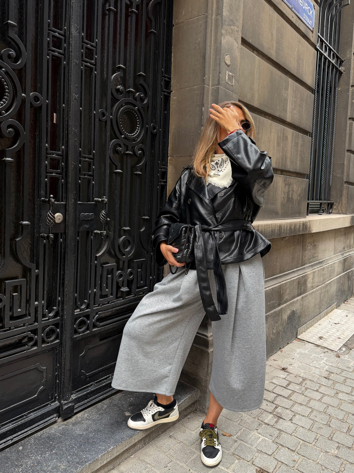 Belted Leather Jacket Black