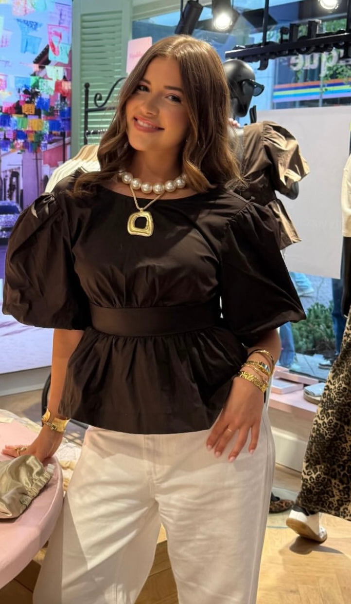 Pofmouw Top Strik Bruin | Fleur