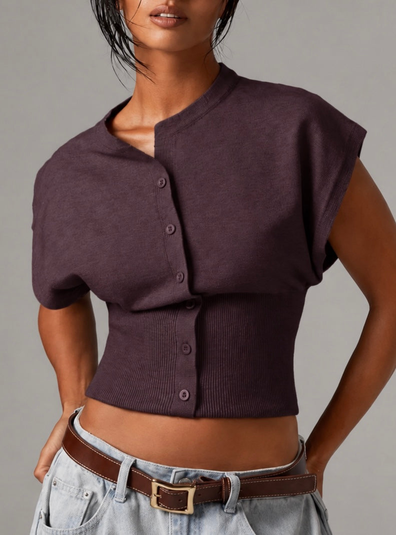 Tricot Top met Knoopjes Bruin