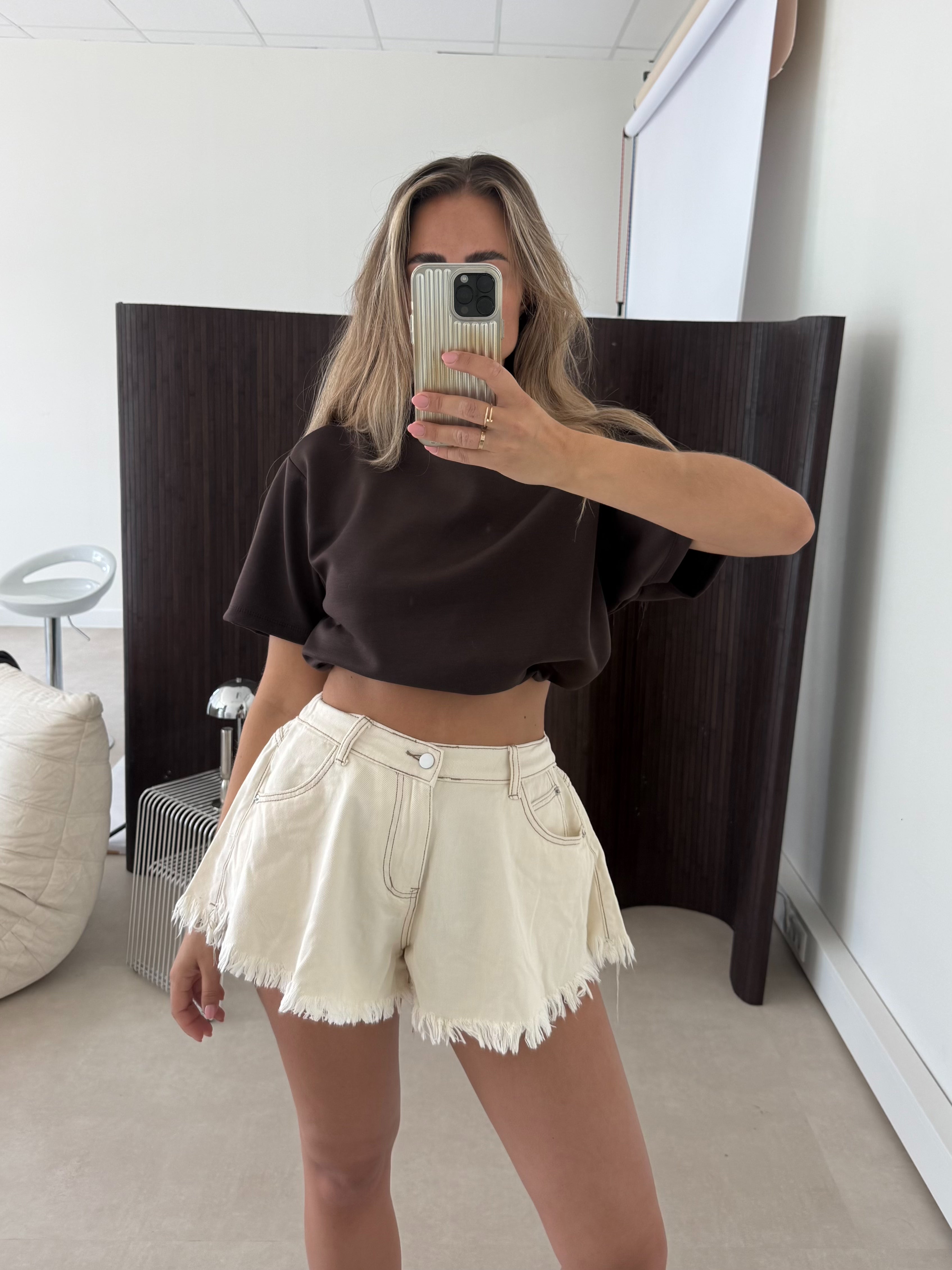 Denim Short Gerafeld Creme