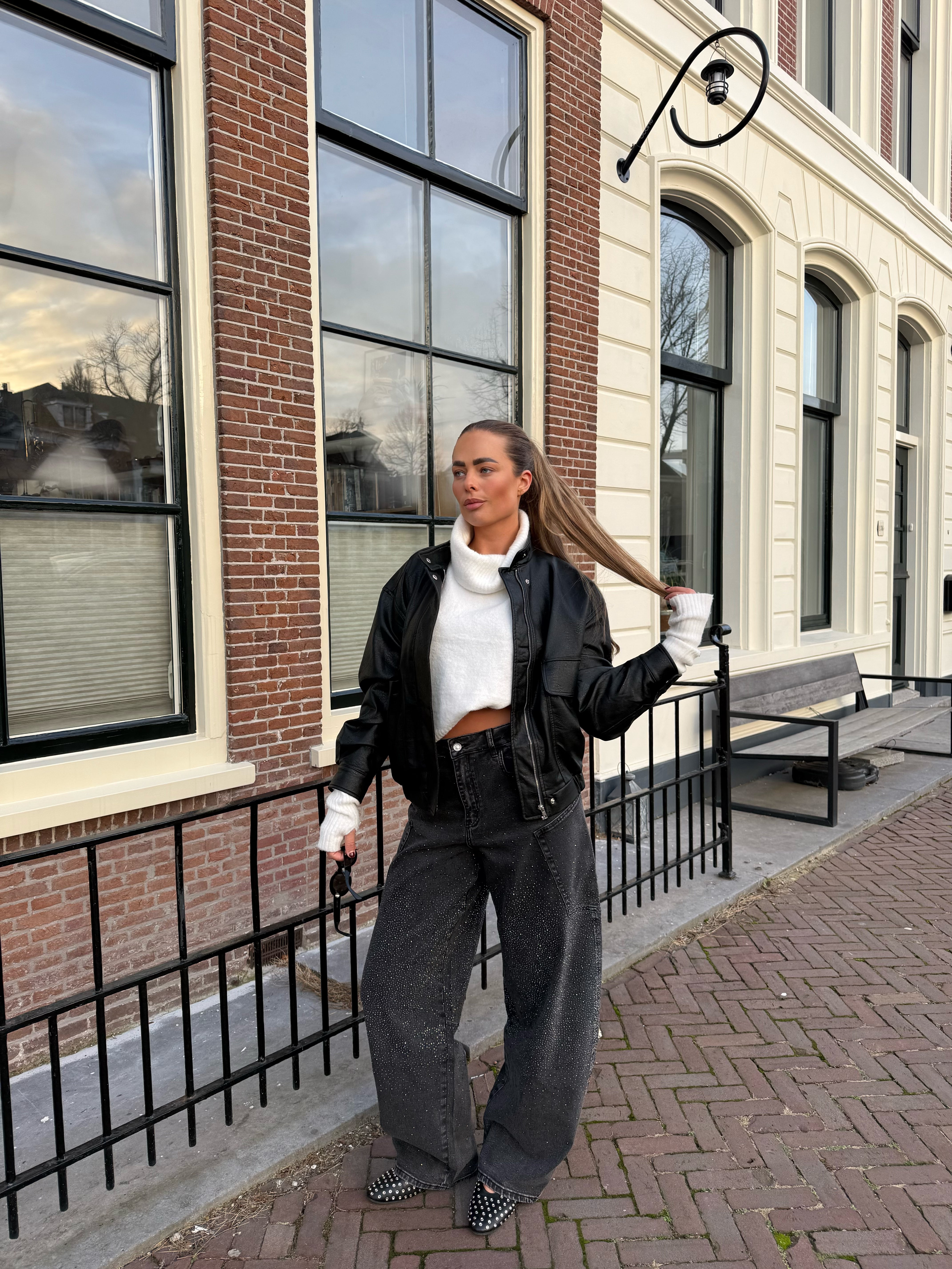 Queen Hearts Balloon Jeans Strass Grijs