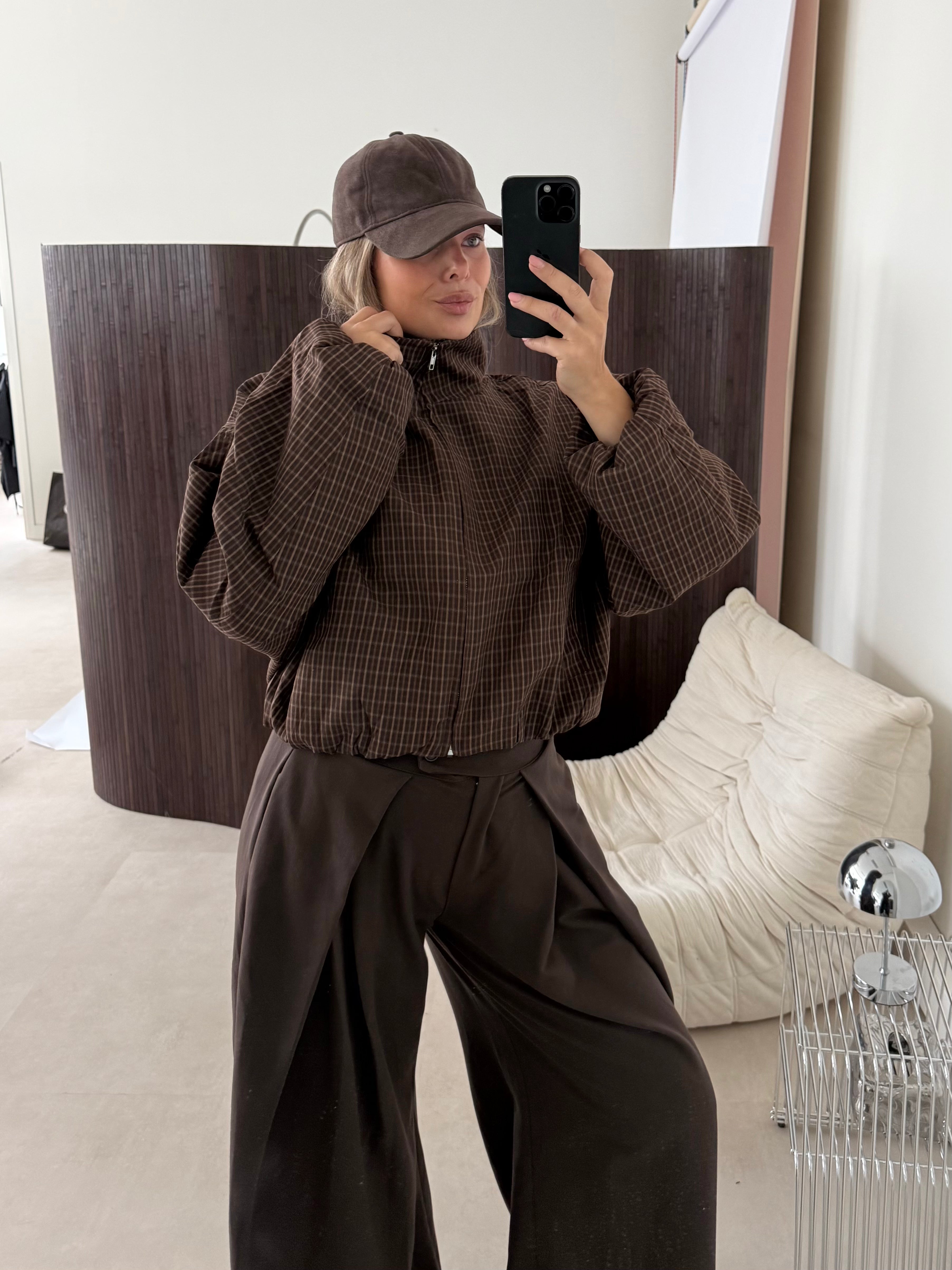 Oversized Bomber Geruit Bruin