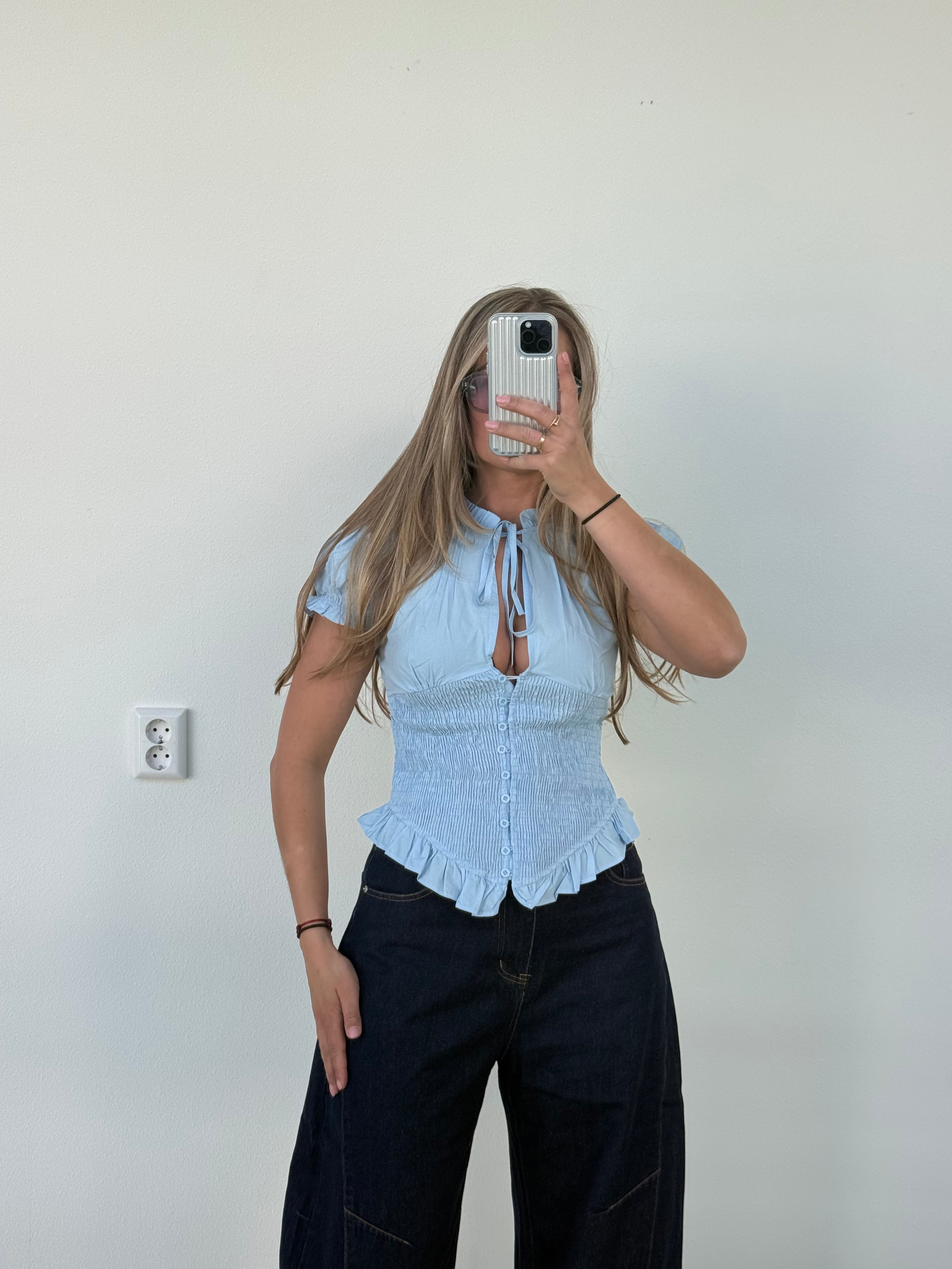 Gesmokte Blouse met Knoopjes Blauw | Sofie