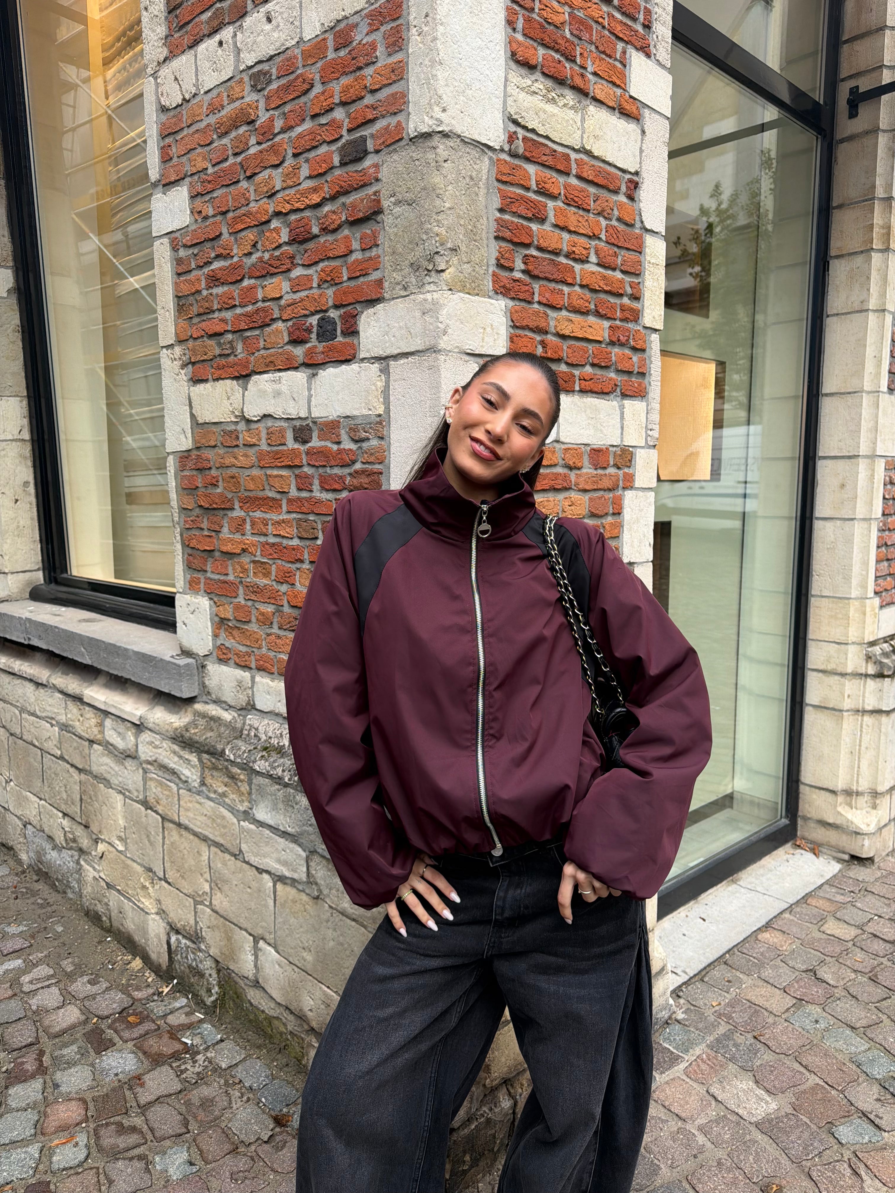 Ambika Oversized Sporty Bomber | Burgundy