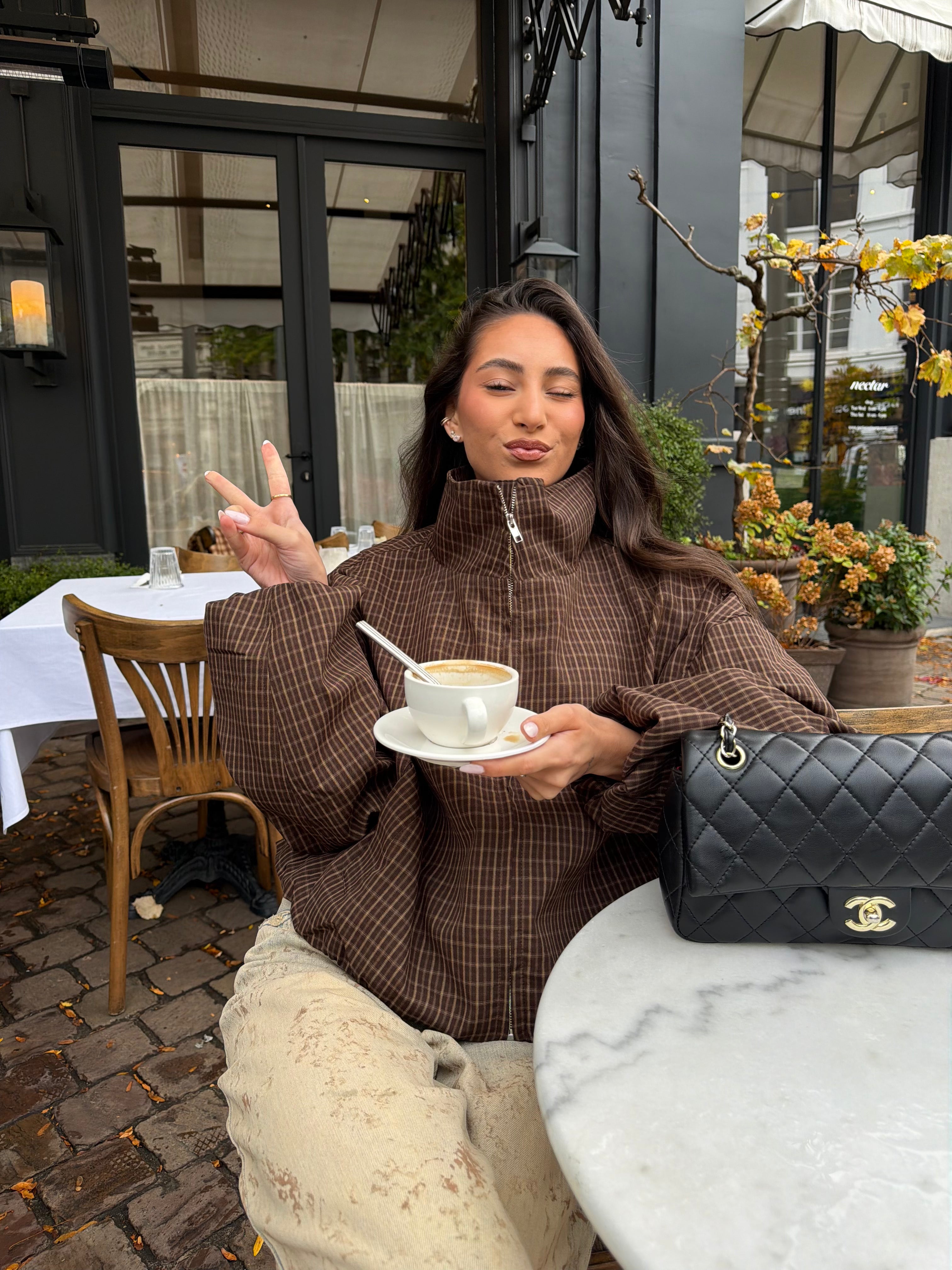 Oversized Bomber Geruit Bruin