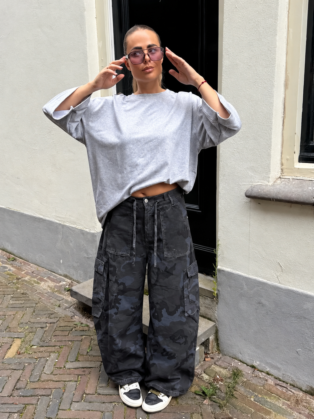 Camouflage Wide Pants Blauw