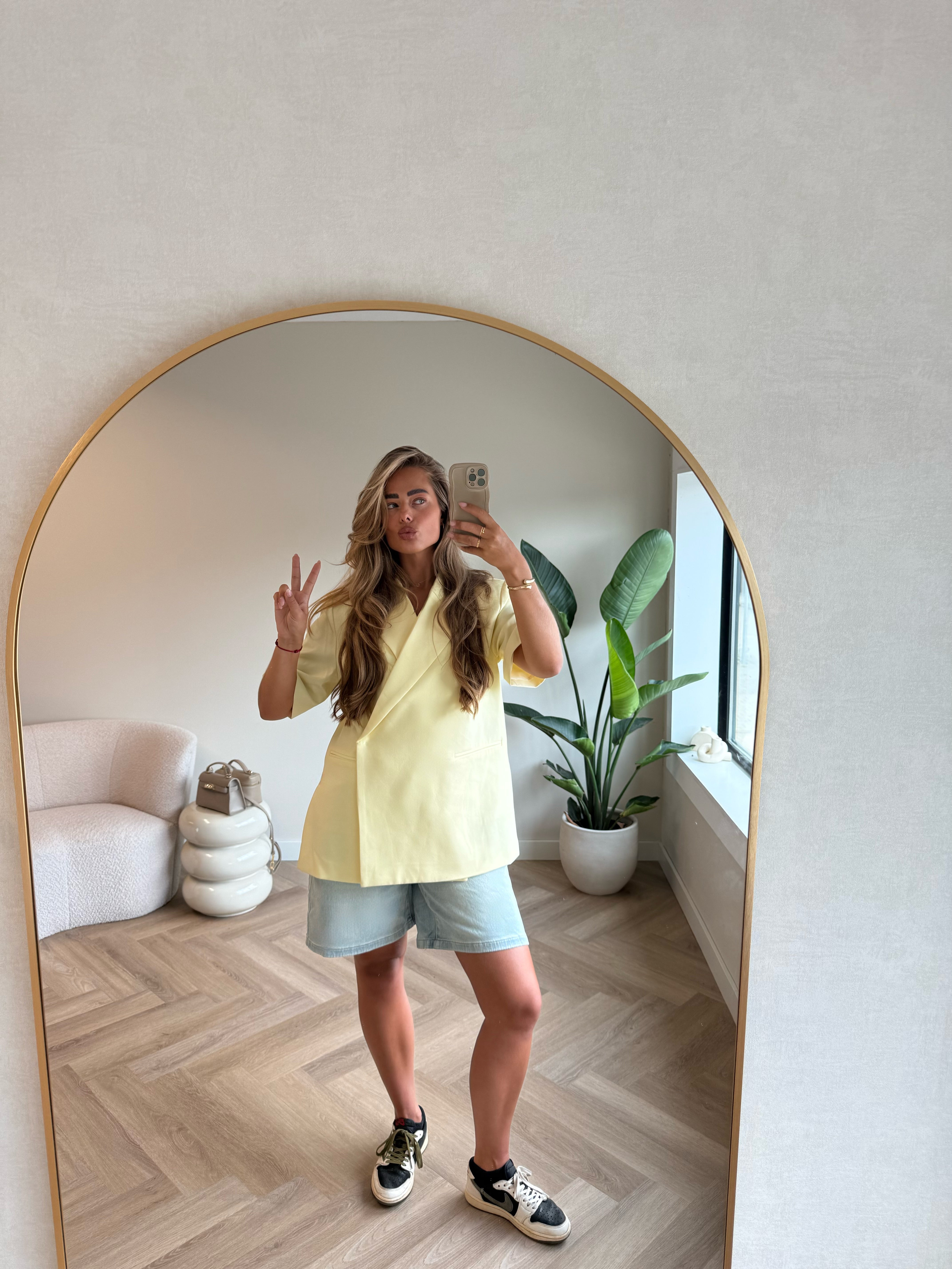 Oversized Blazer Korte Mouw Boter Geel | Jade