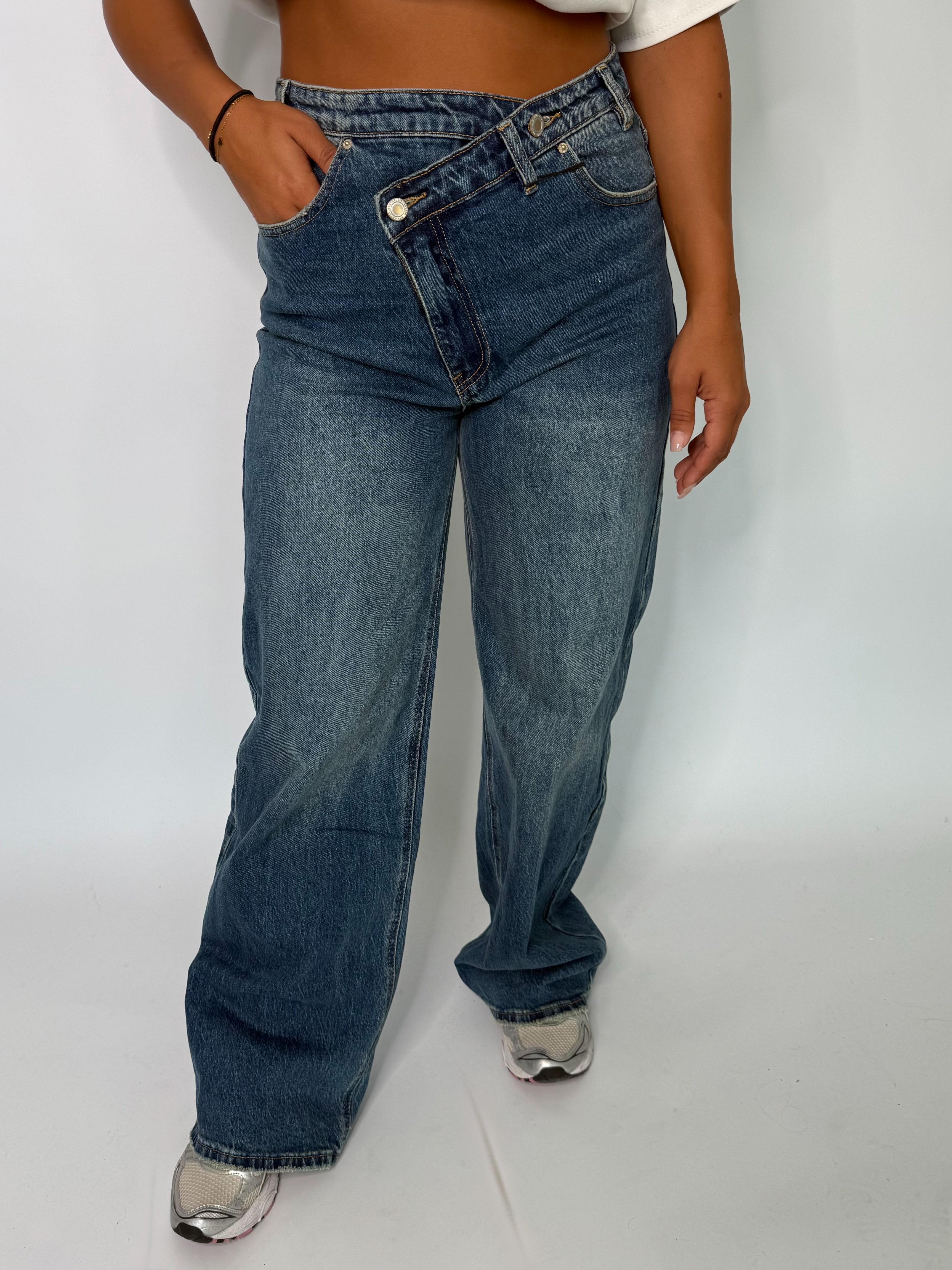 Overslag Stretch Jeans Donker Blauw