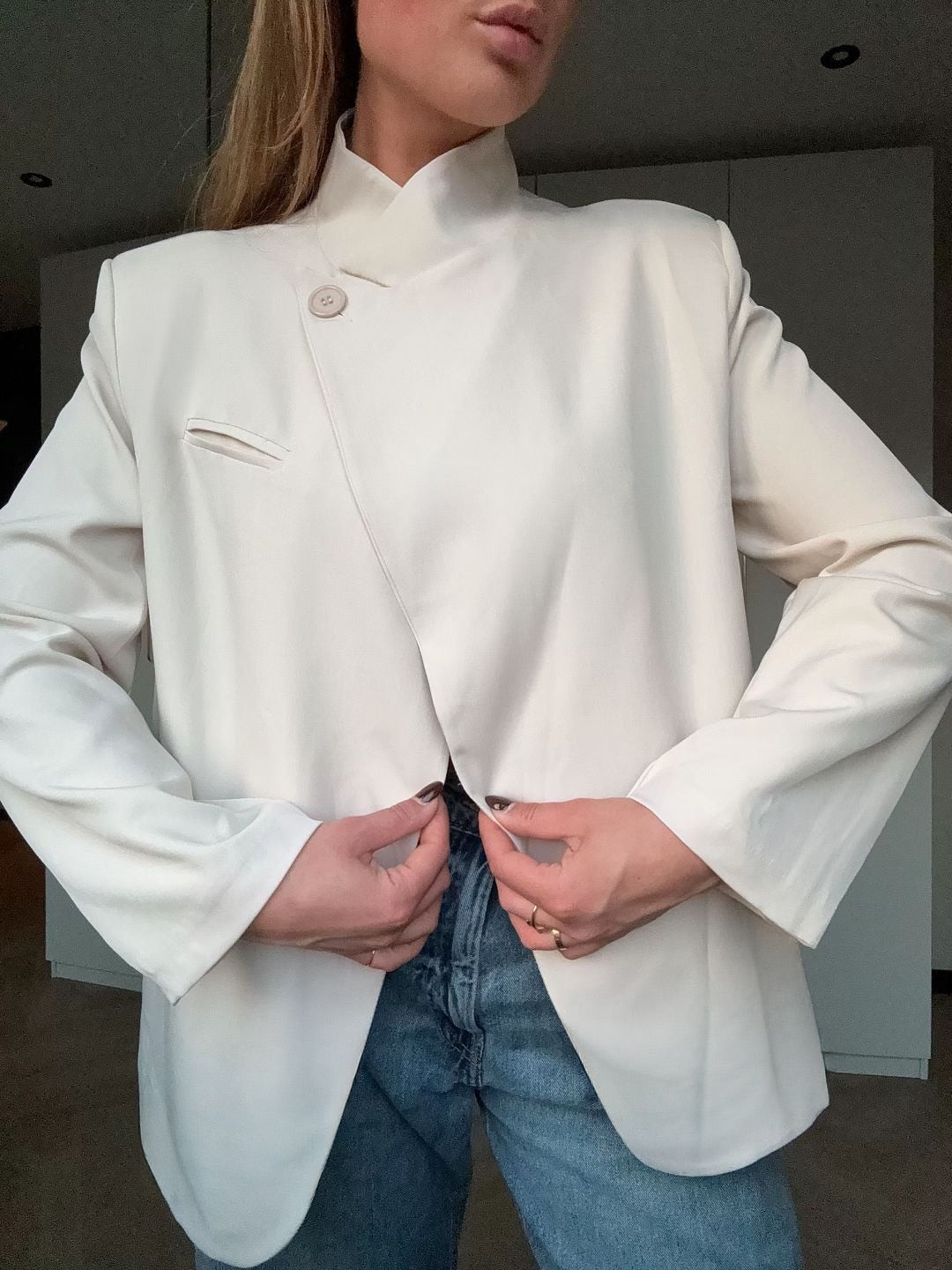 Crème Blazer Met Overslag Kraag | Mila