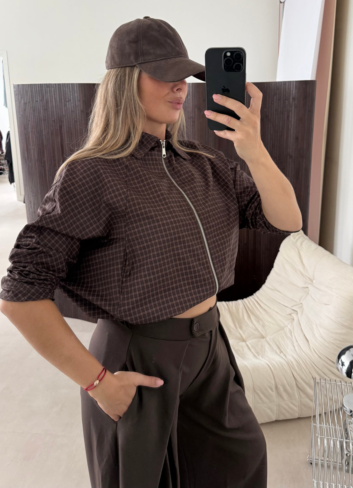 Nylon Bomber Geruit Bruin