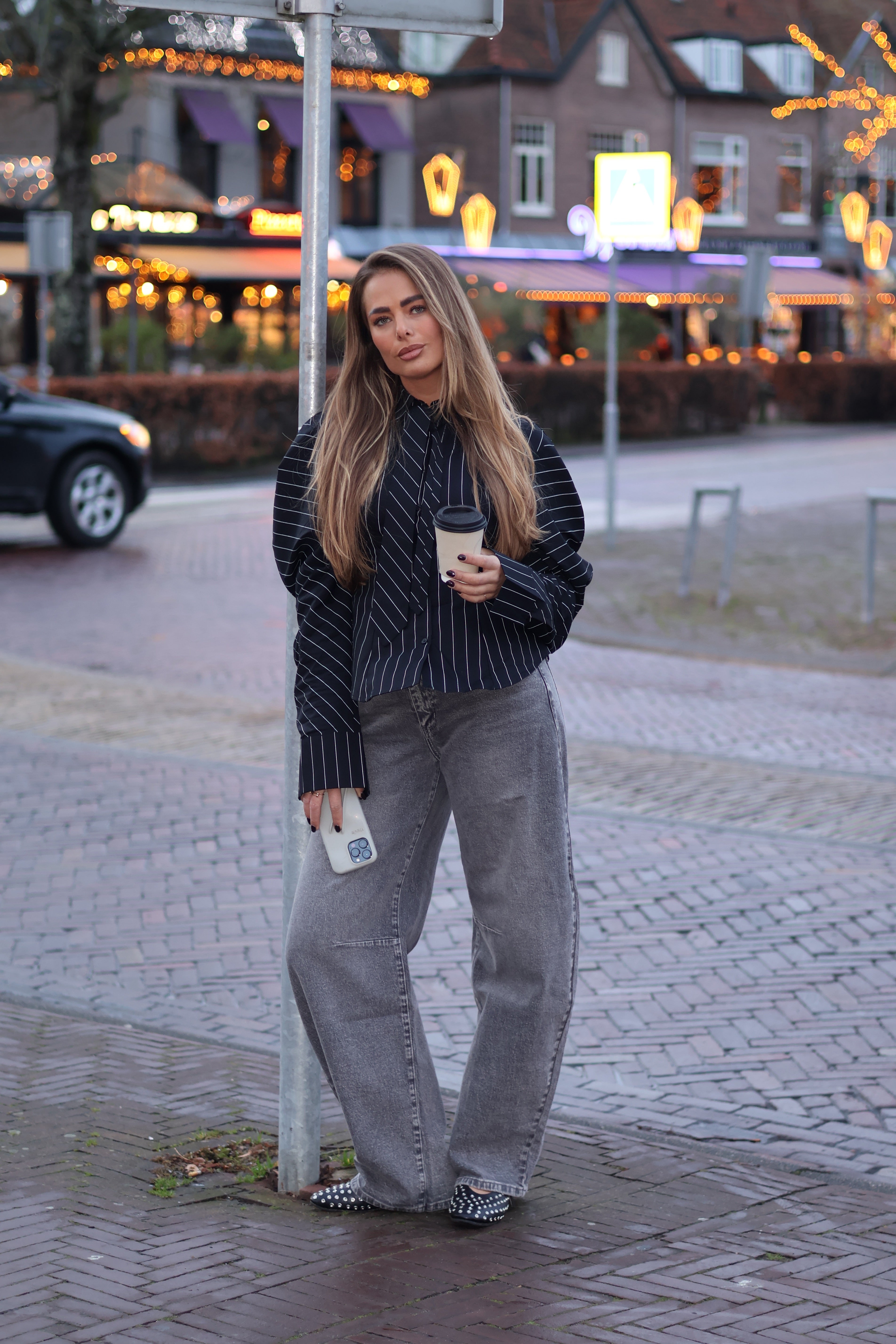 Blouse Ballonmouw Gestreept Zwart | Lotus