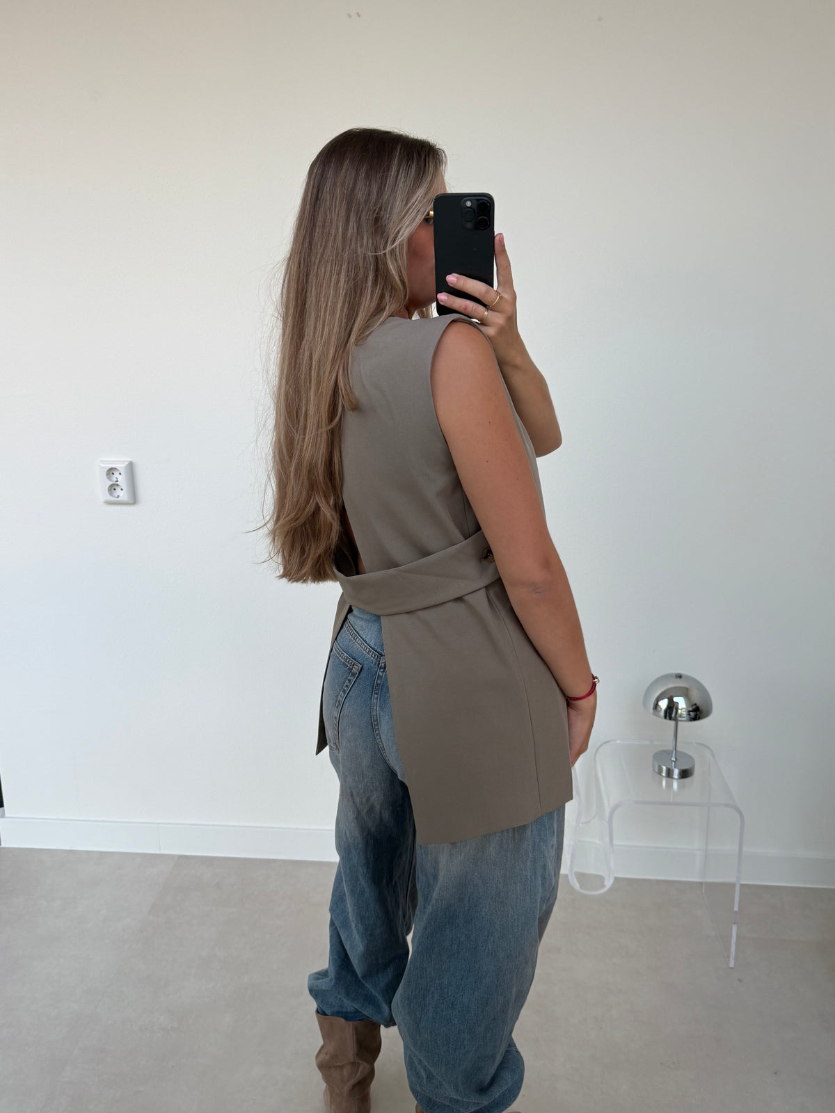 Oversized Gilet Met Band Taupe | Olivia