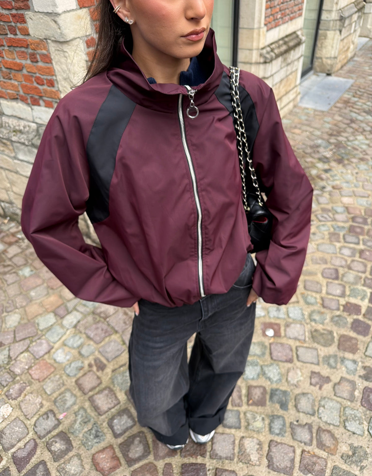 Ambika Oversized Sporty Bomber | Burgundy