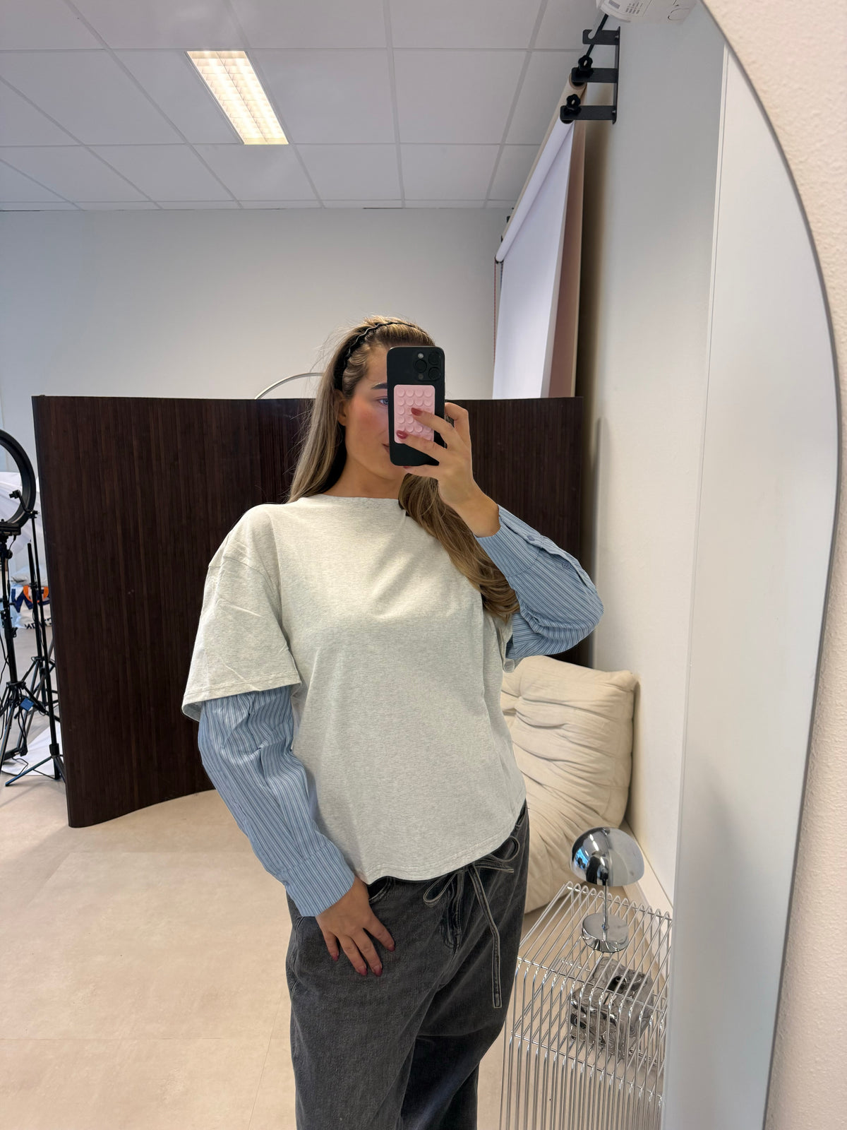 Oversized Longsleeve met Blouse Mouw Grijs