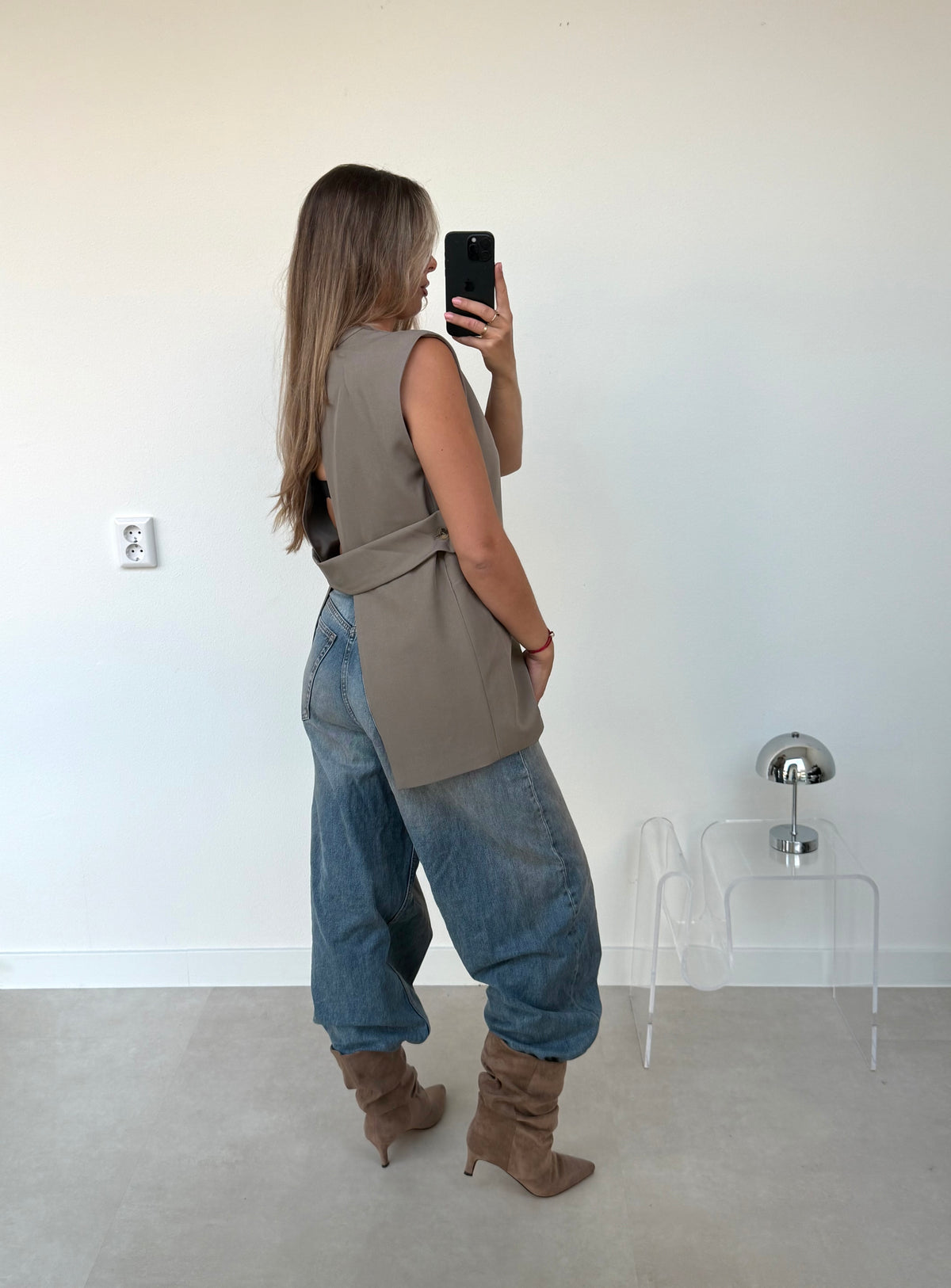Oversized Gilet Met Band Taupe | Olivia